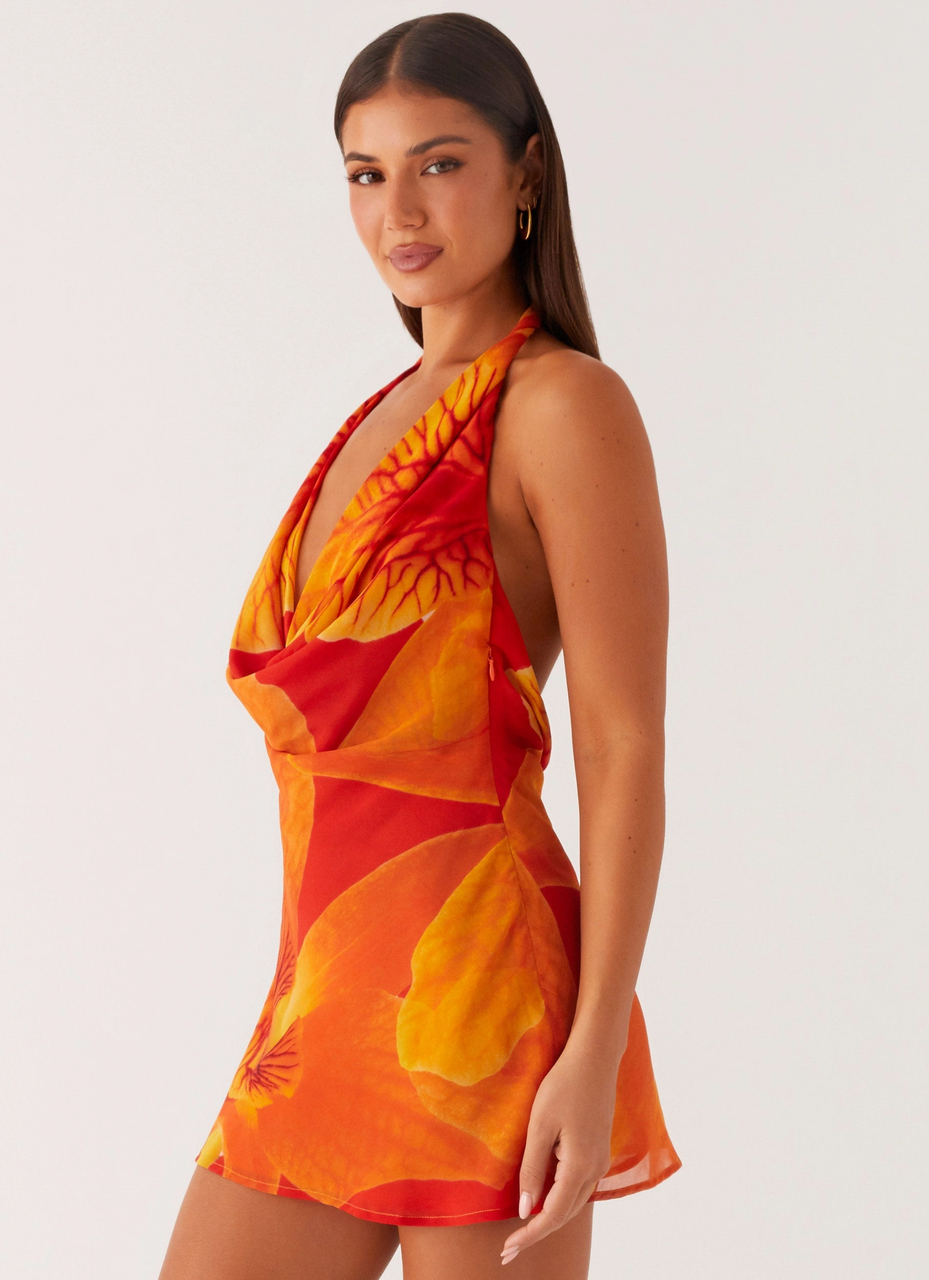Gloss Accent Solar Beam Cowl Mini Dress - Serene Orange