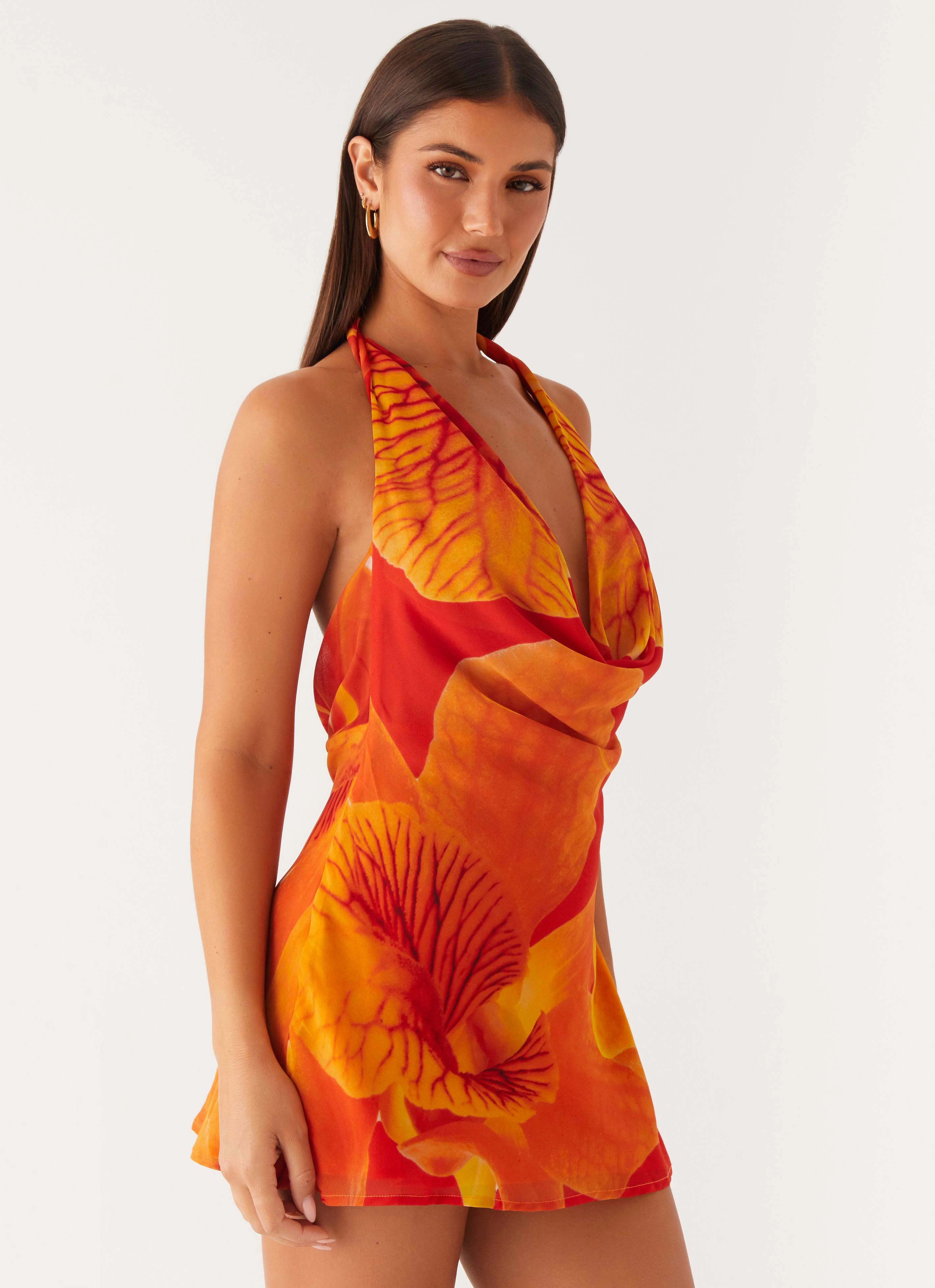 Cool Fabric Sophisticated Look Solar Beam Cowl Mini Dress - Serene Orange