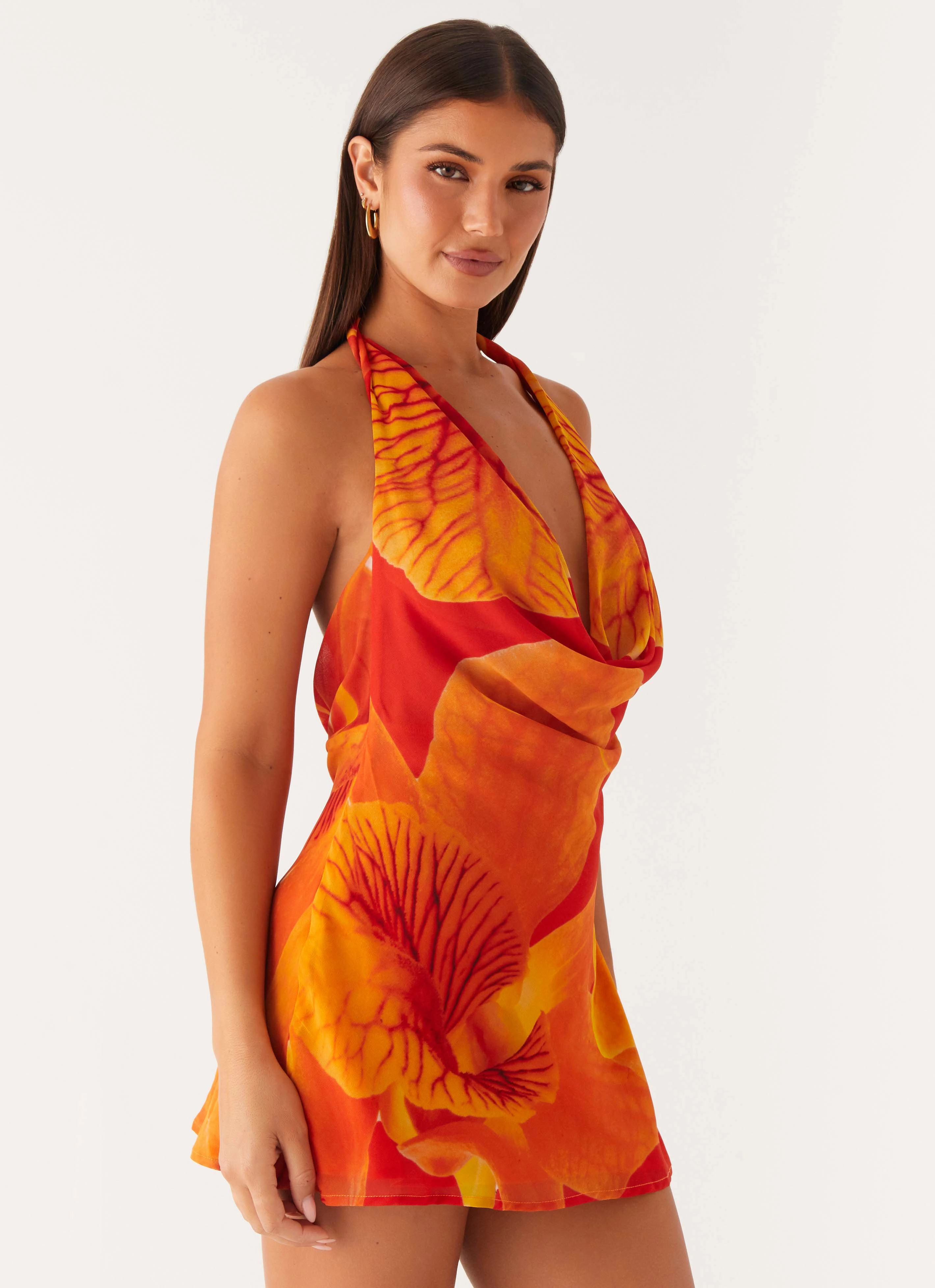 Quick-Dry Breezy Comfort Solar Beam Cowl Mini Dress - Serene Orange