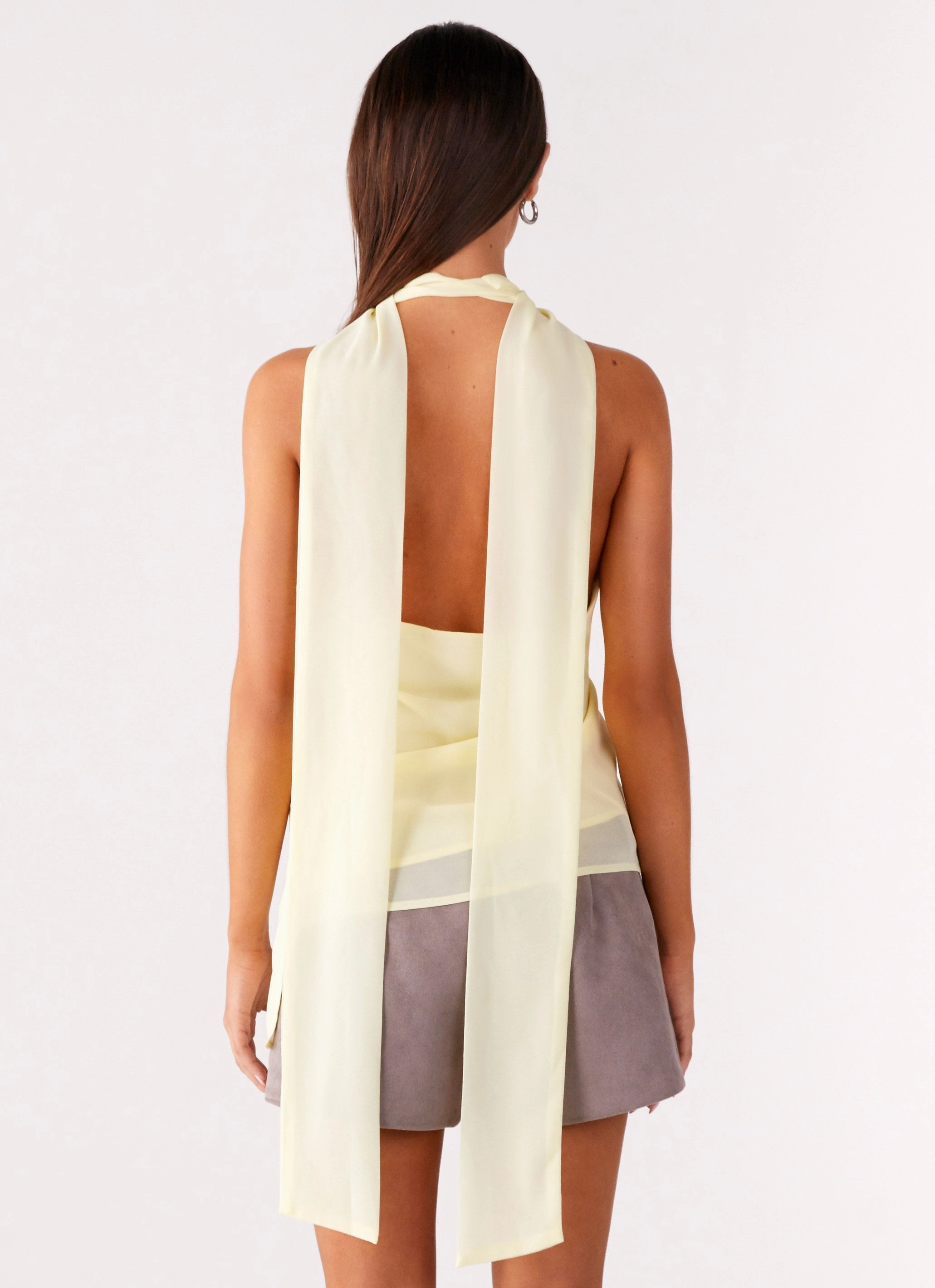 Contrast Topstitching Detail RaglanSleeve Solari Scarf Top - Yellow
