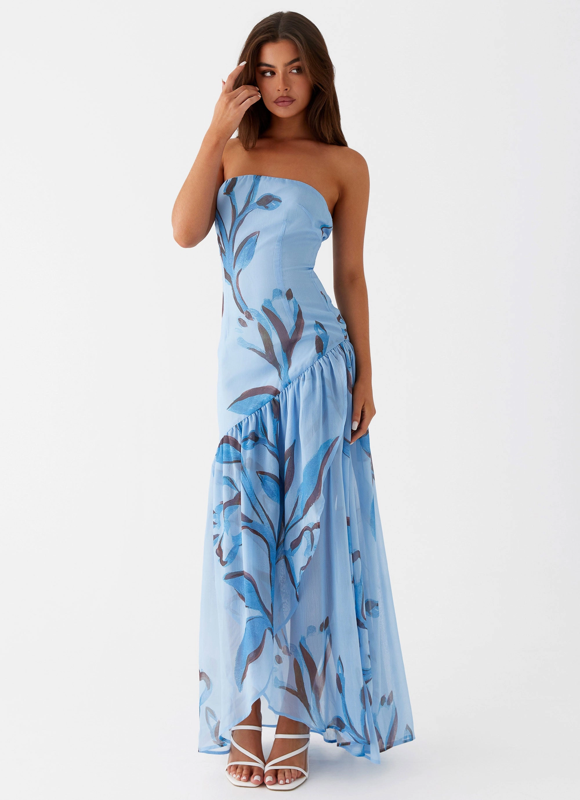 Feminine Structure Solaris Strapless Maxi Dress - Blue Floral