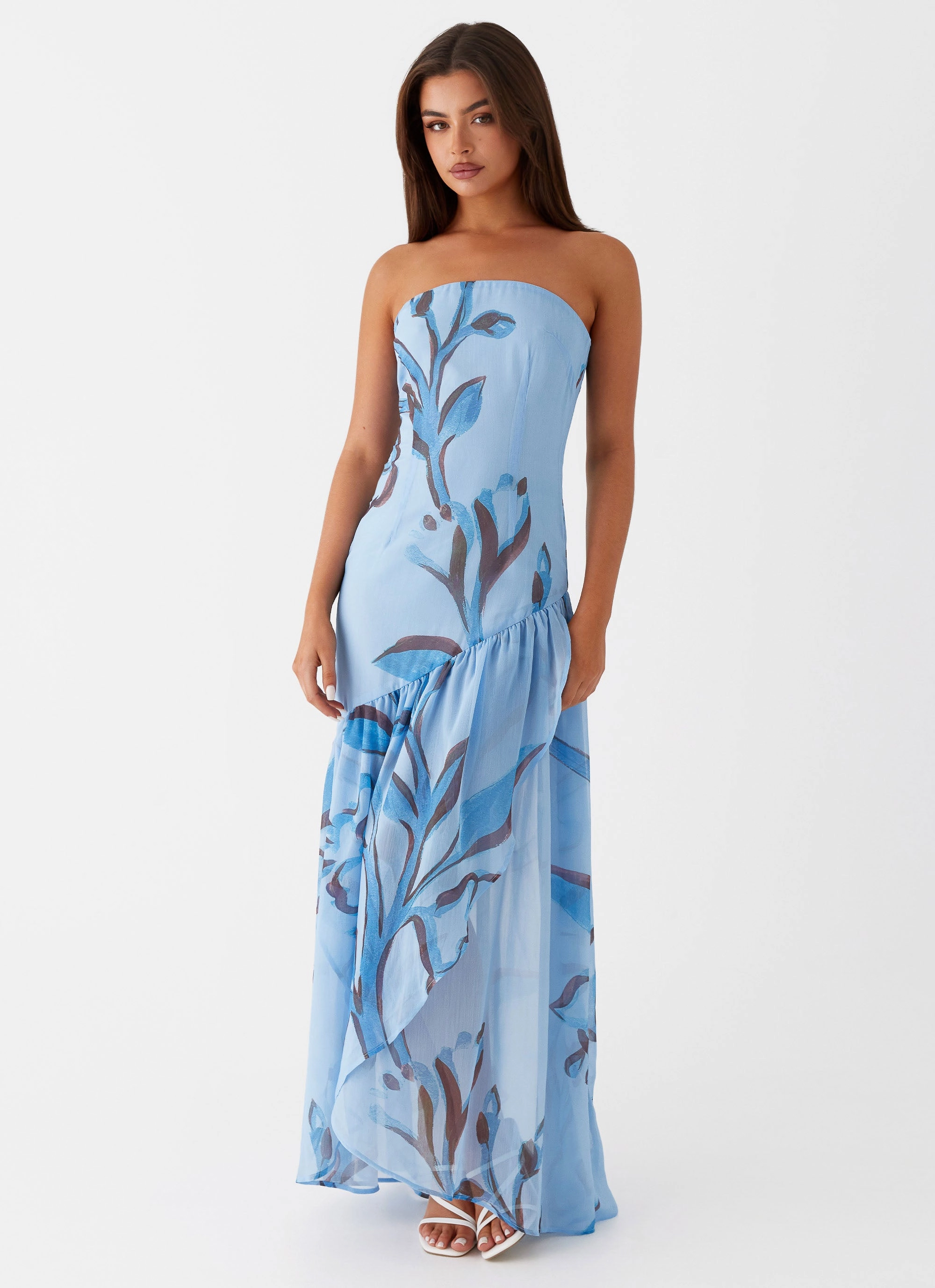 Professional Look Solaris Strapless Maxi Dress - Blue Floral