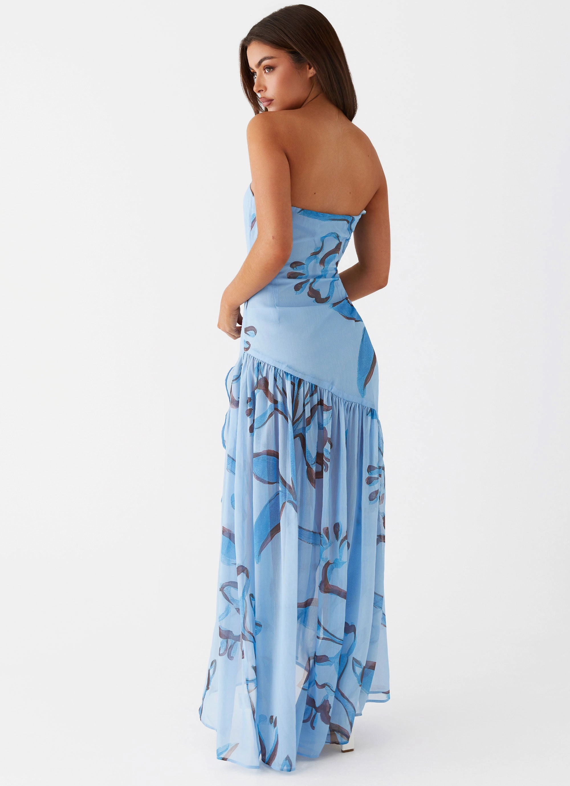Solaris Strapless Maxi Dress - Blue Floral Comfy Comfort