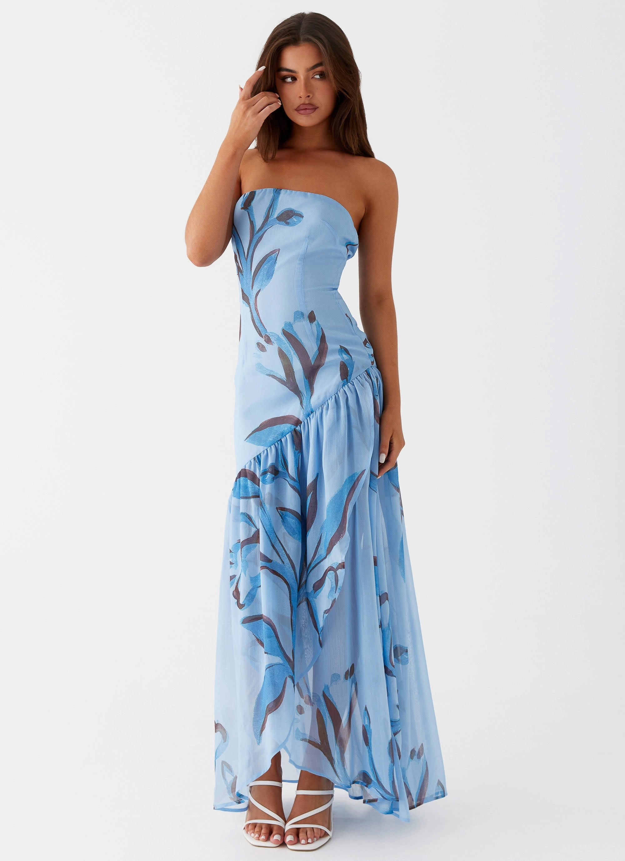 Solaris Strapless Maxi Dress - Blue Floral Ombre-Effect