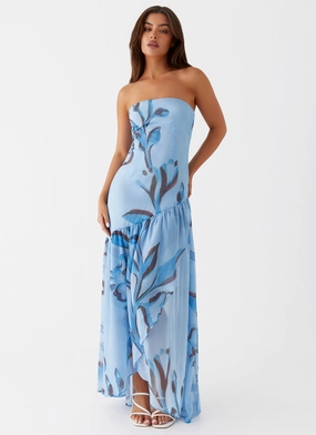 Solaris Strapless Maxi Dress - Blue Floral Simple yet sophisticated gown Fashionable Look