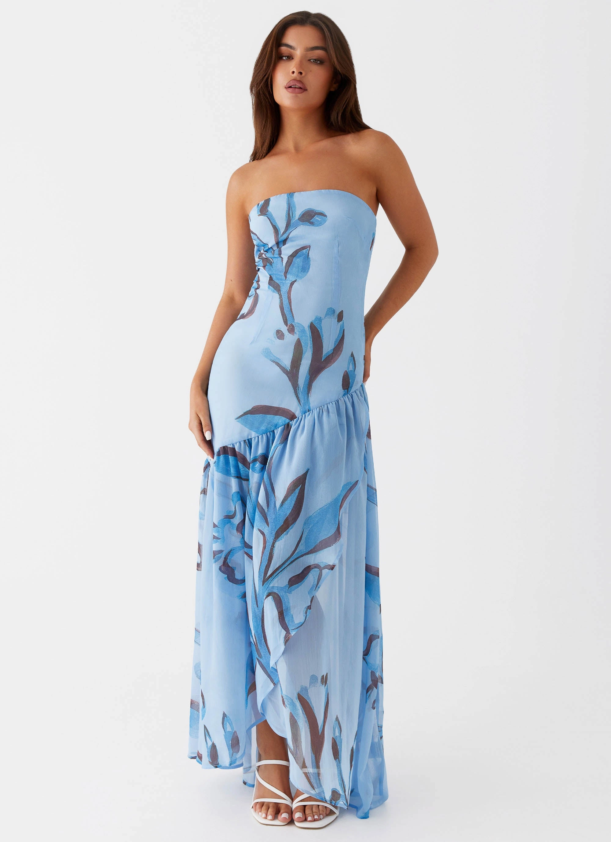 Solaris Strapless Maxi Dress - Blue Floral Simple yet sophisticated gown Fashionable Look