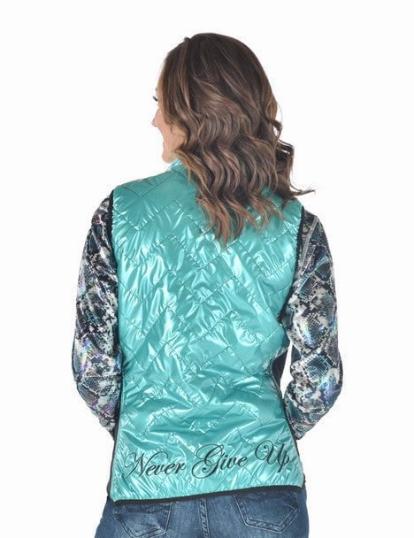 Secure Internal Pockets Cowgirl Tuff Womens Midweight Logo Turquoise 100% Polyester Softshell Vest