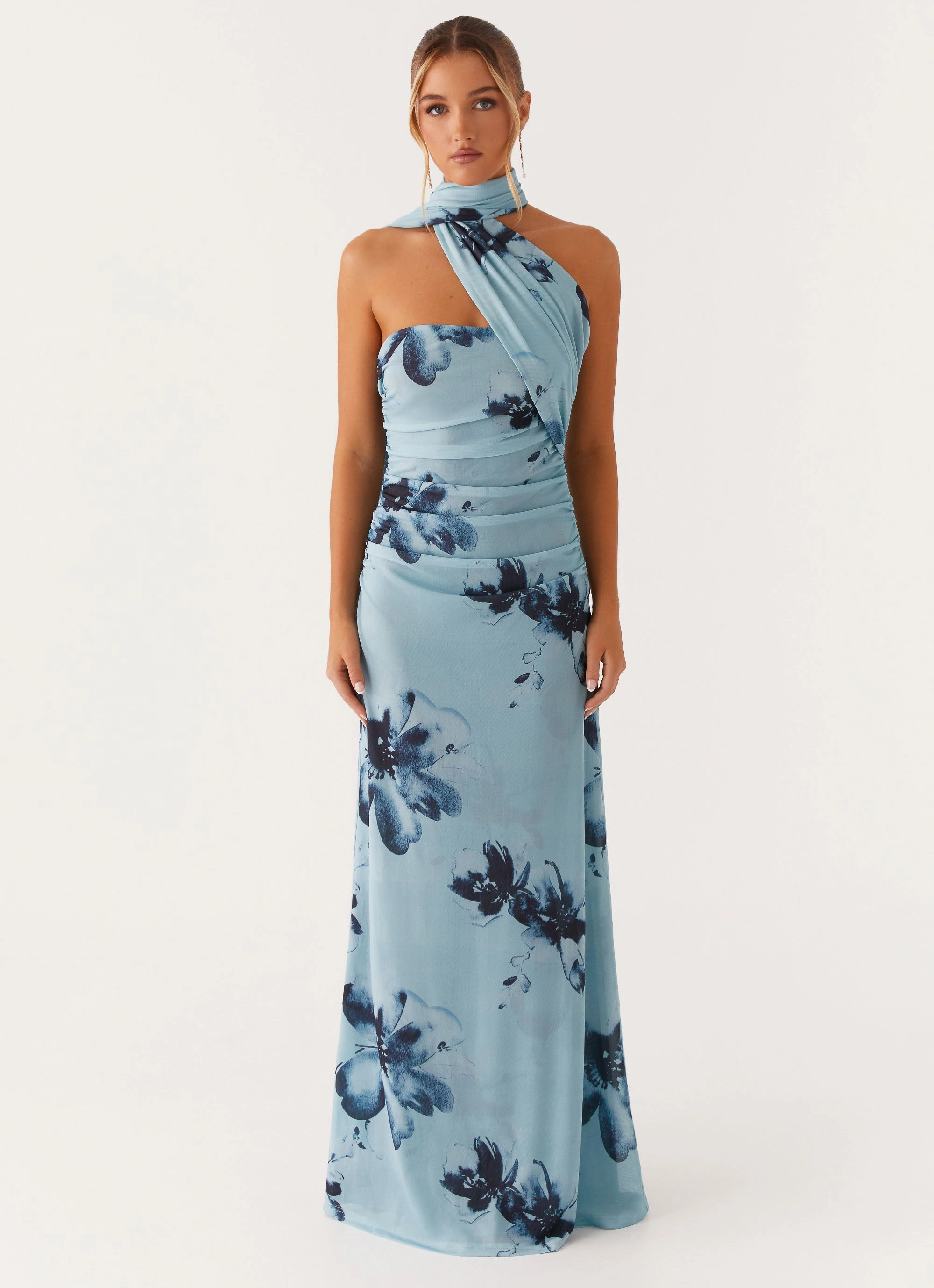 Songbird Maxi Dress - Blue Black Floral Photo Bright Vibrant Hue