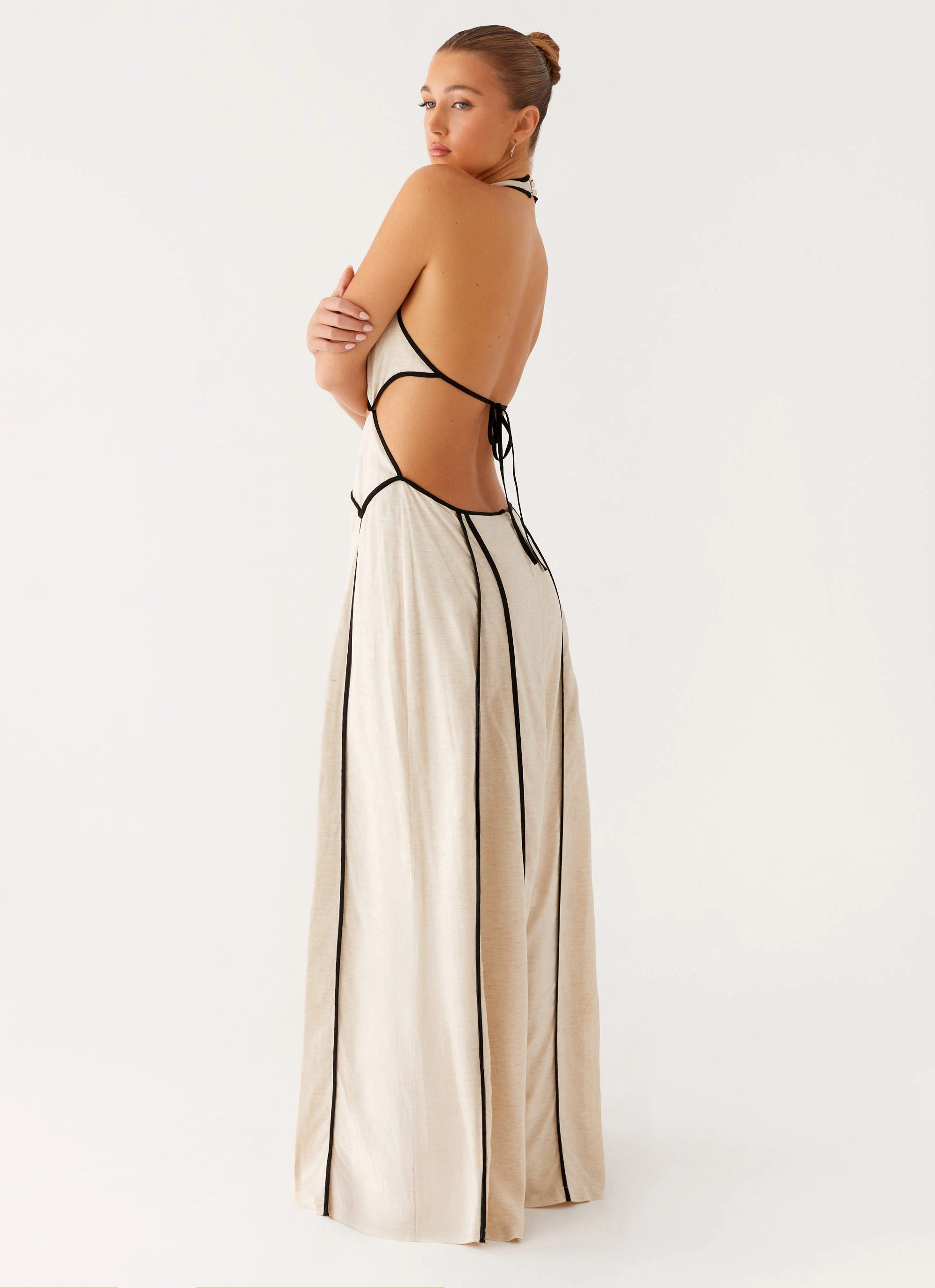 Sonnet Maxi Dress - Oatmeal Artistic Detail