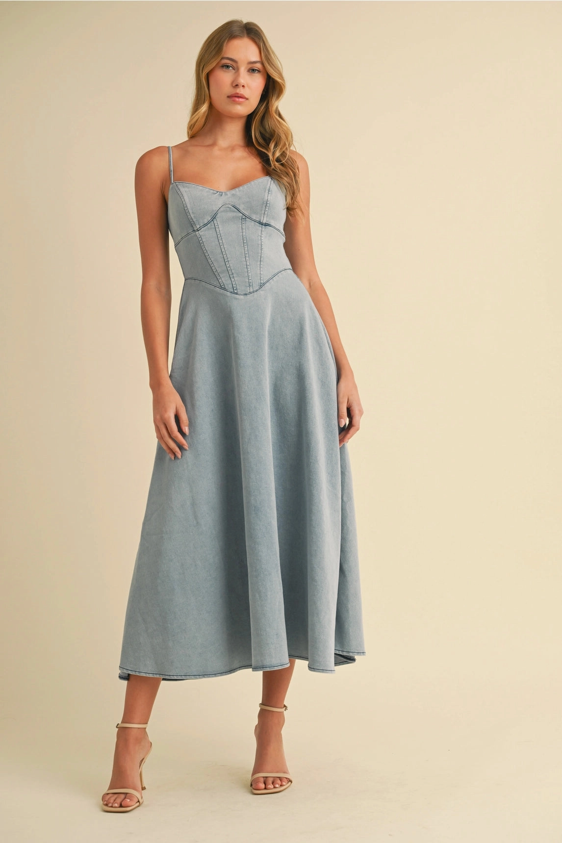 Tassel-Detail Lunch Date Sophie Denim Midi Dress
