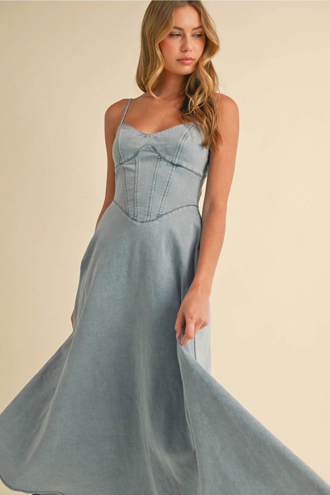 Sophie Denim Midi Dress Body Flow Subtle Motion