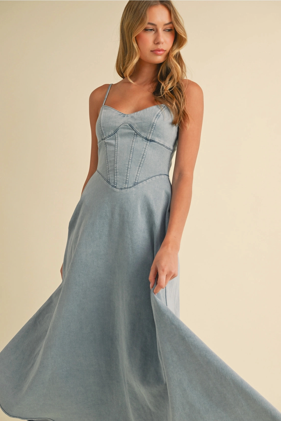 Sophie Denim Midi Dress Bloom Soft Minimal Aesthetic