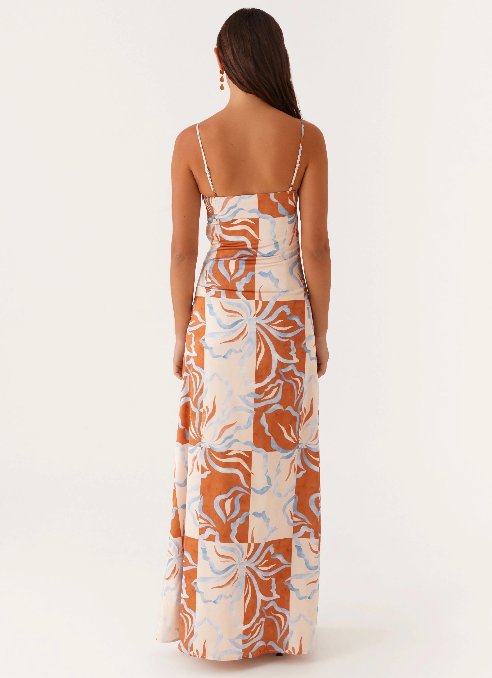 Eco Friendly Aster Bloom Maxi Dress - Orange Blue Floral