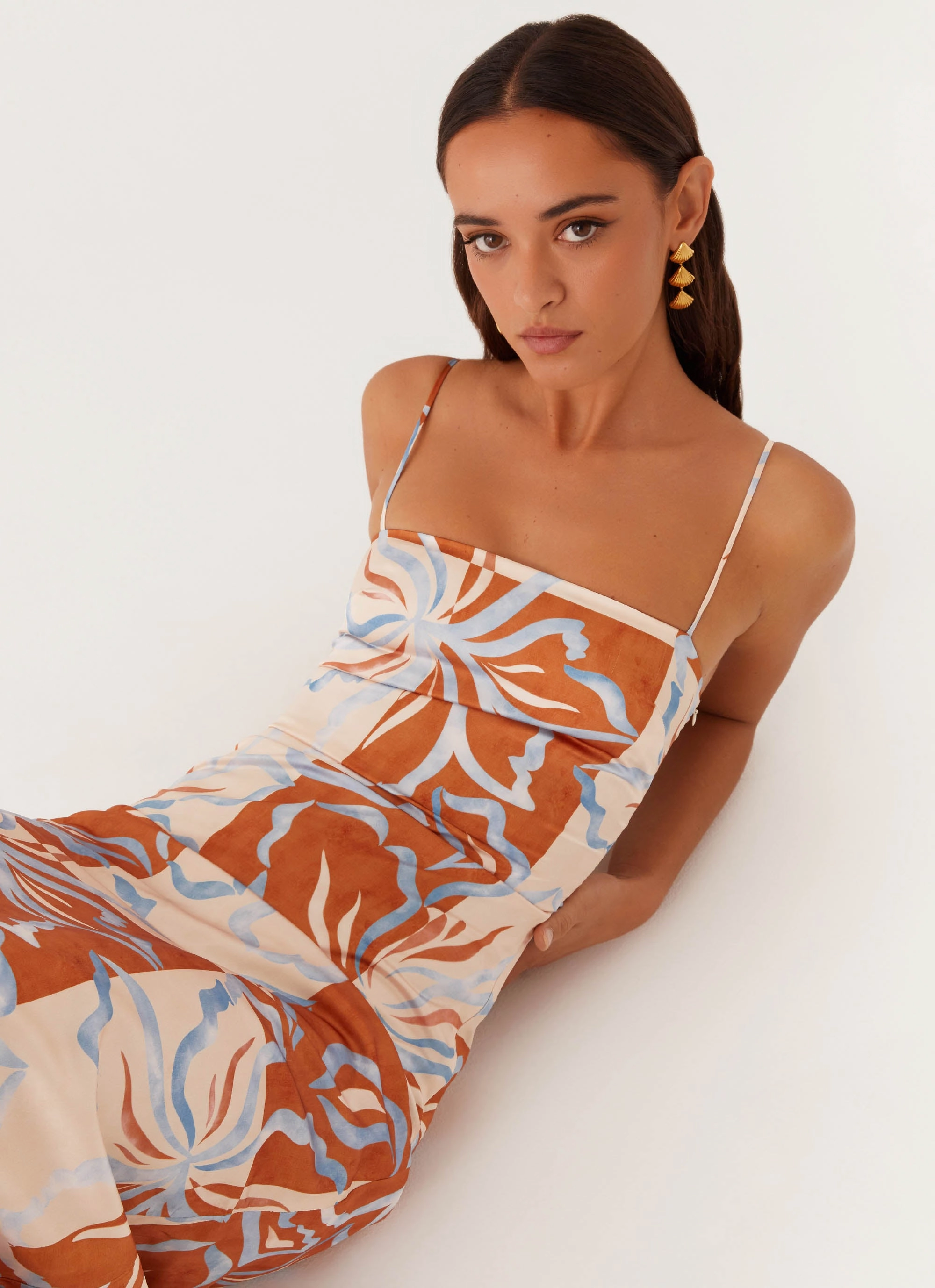 Aster Bloom Maxi Dress - Orange Blue Floral Timeless Touch