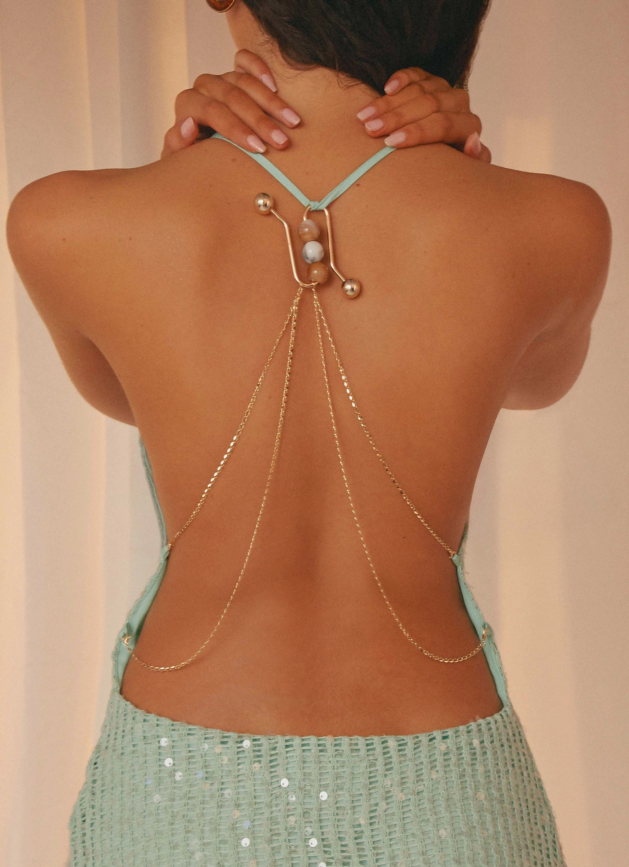 Keela Sequin Mini Dress - Mint Sage Frayed-Edge Soft Stitch