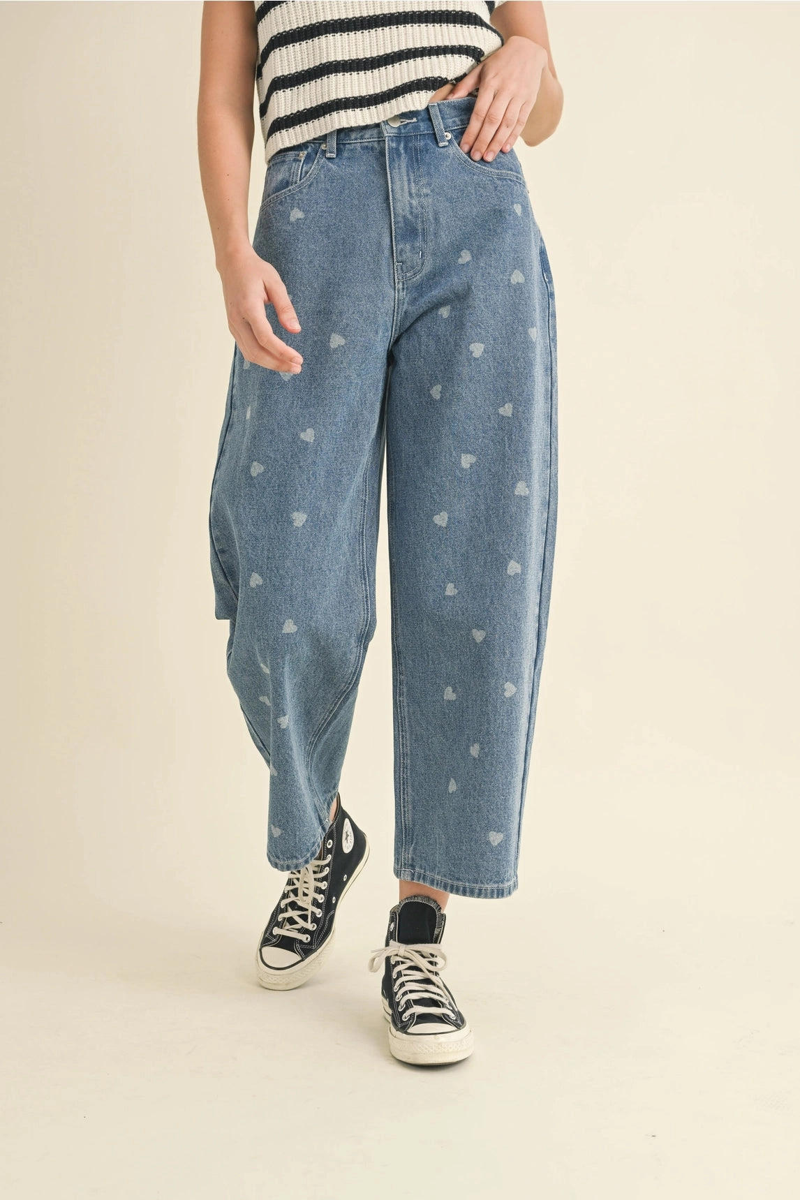 Quick Release Buckle Heart Printed Denim Jeans