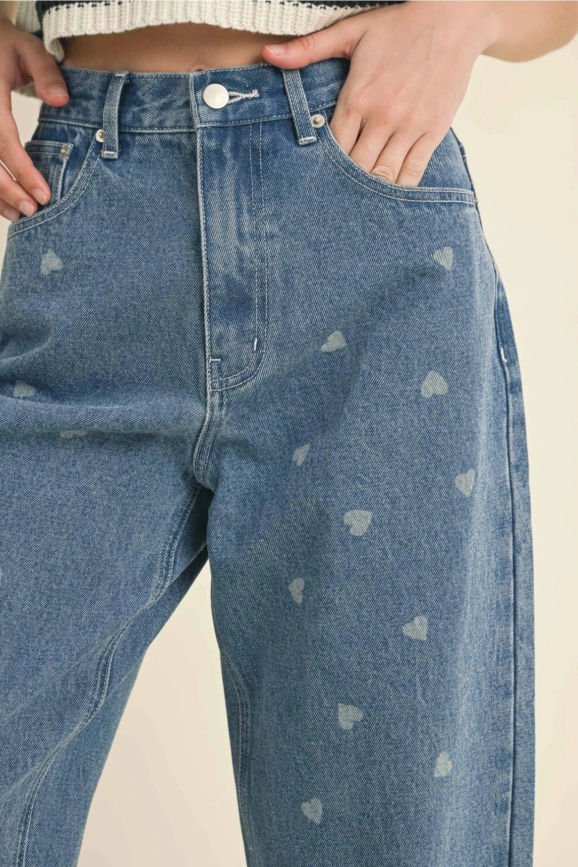 BondedSeamTechnology Heart Printed Denim Jeans