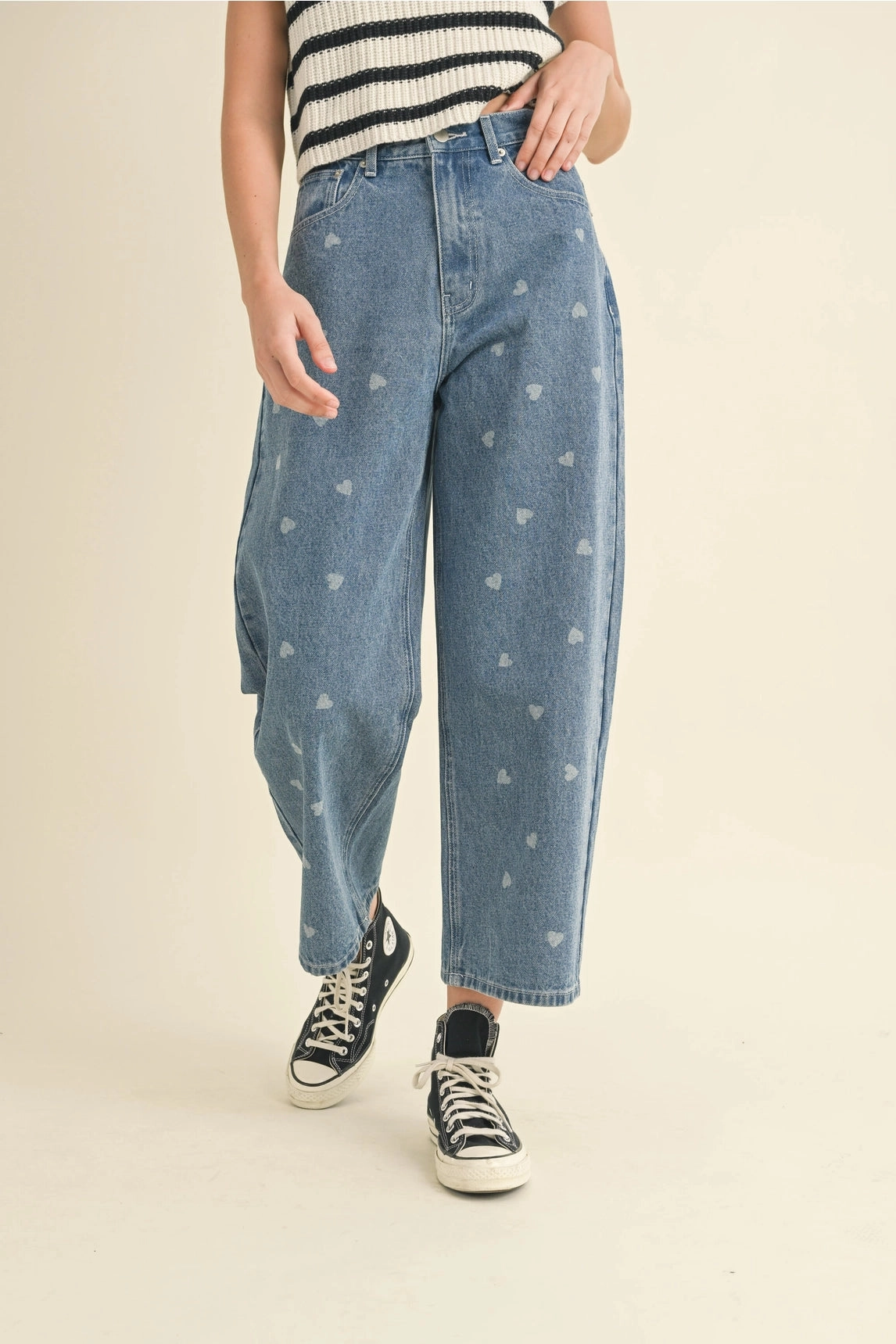 BuiltInLayer Ventilation Panel Heart Printed Denim Jeans