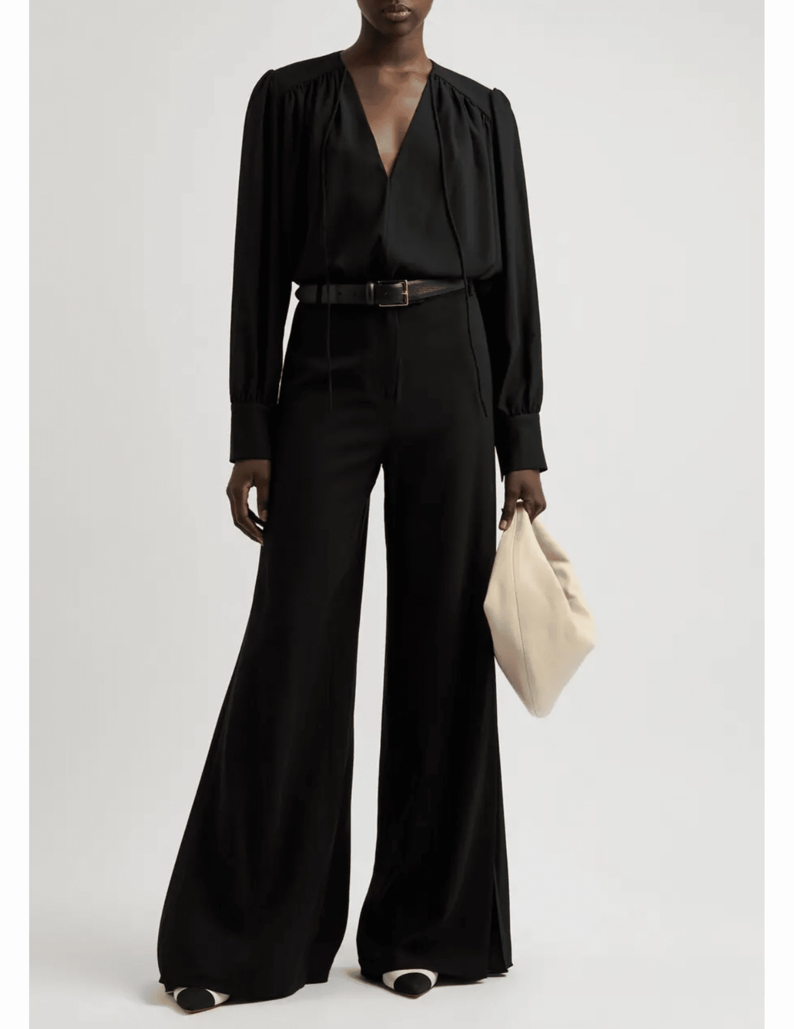 Simkhai Fowler Long Sleeve V-Neck Blouse Foldable Cuff Design