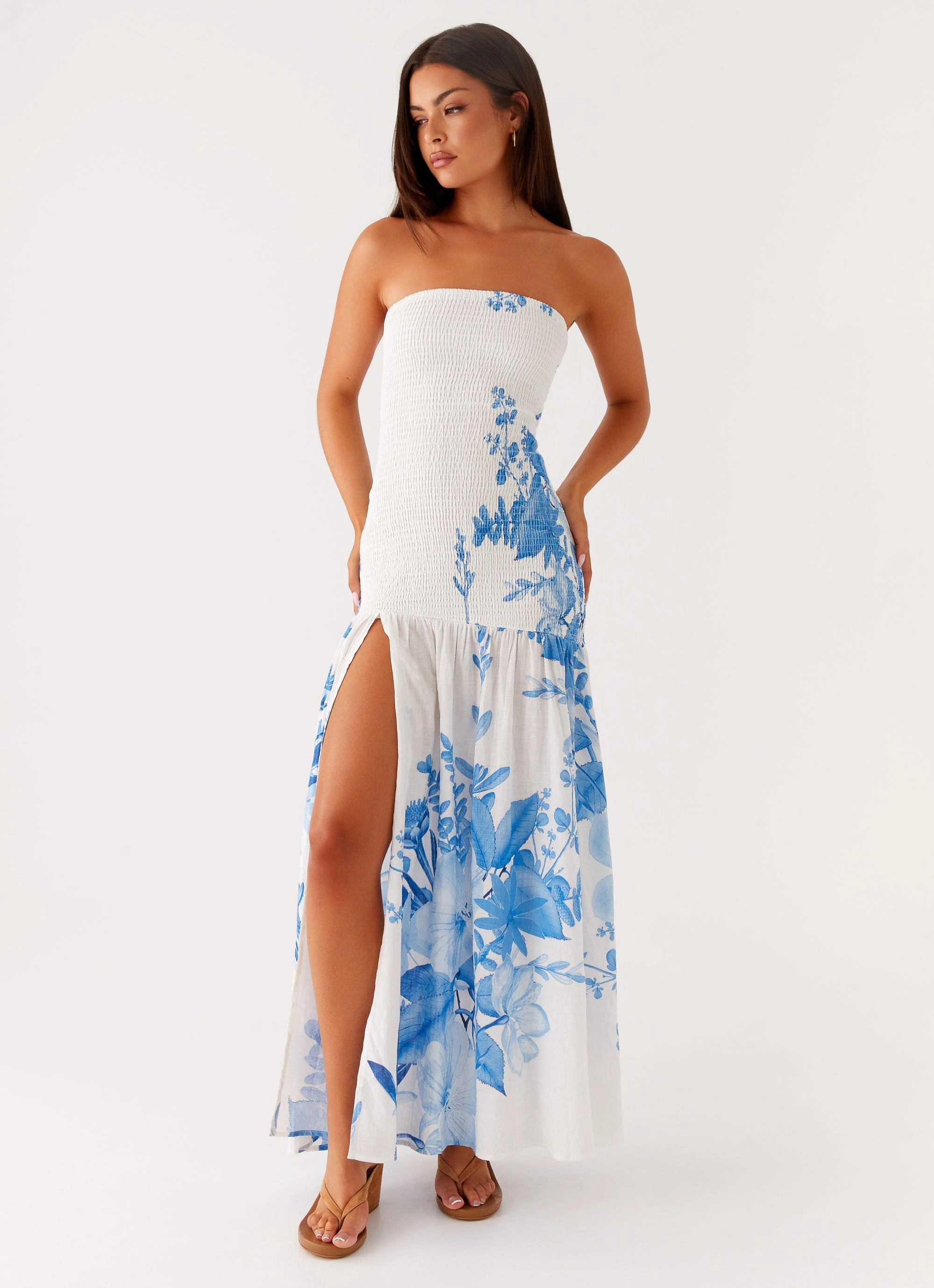 Abstract Pattern Rebecca Maxi Dress - Blue Floral Print