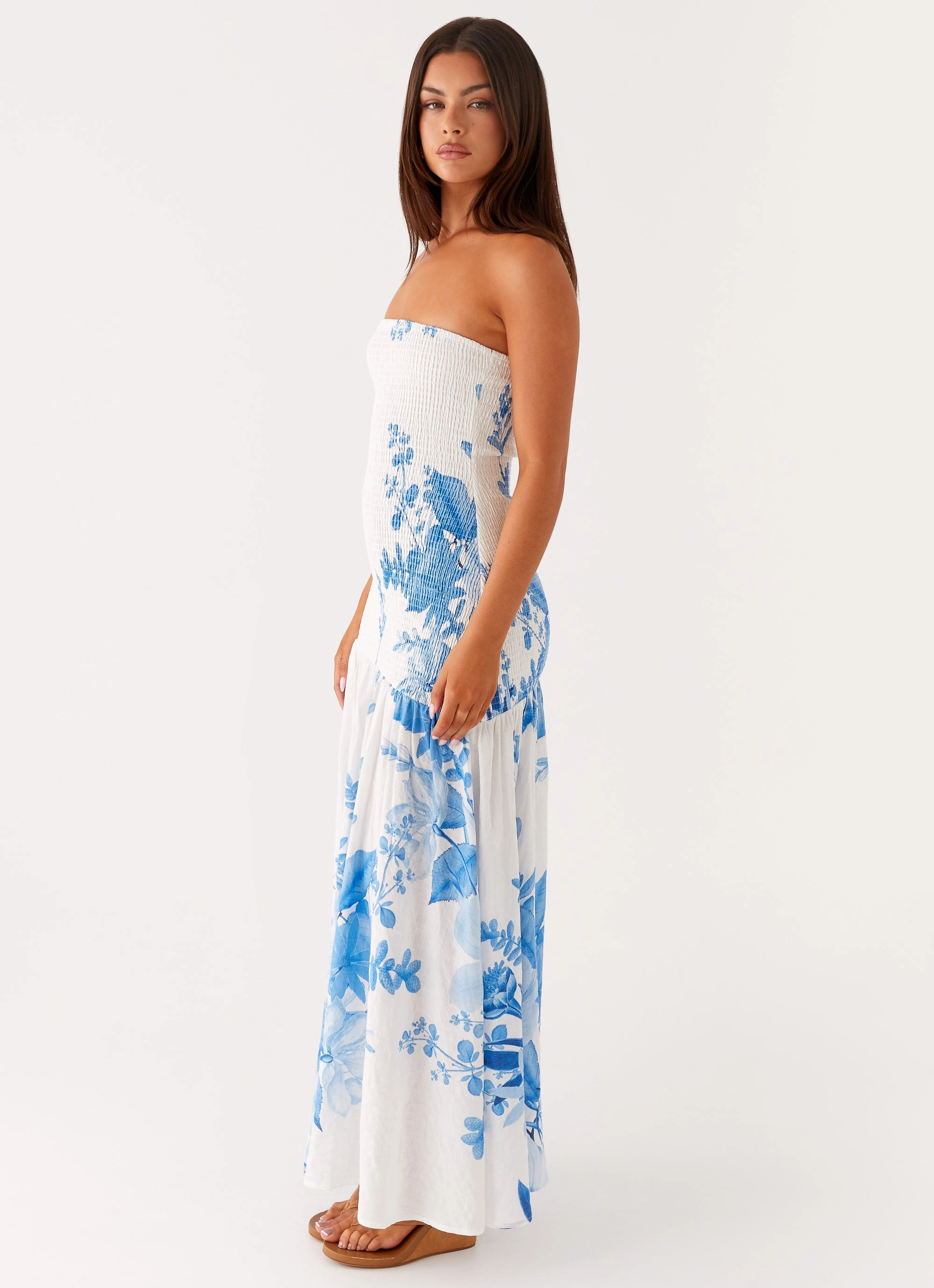 Rebecca Maxi Dress - Blue Floral Print PlushLining Summer Soft