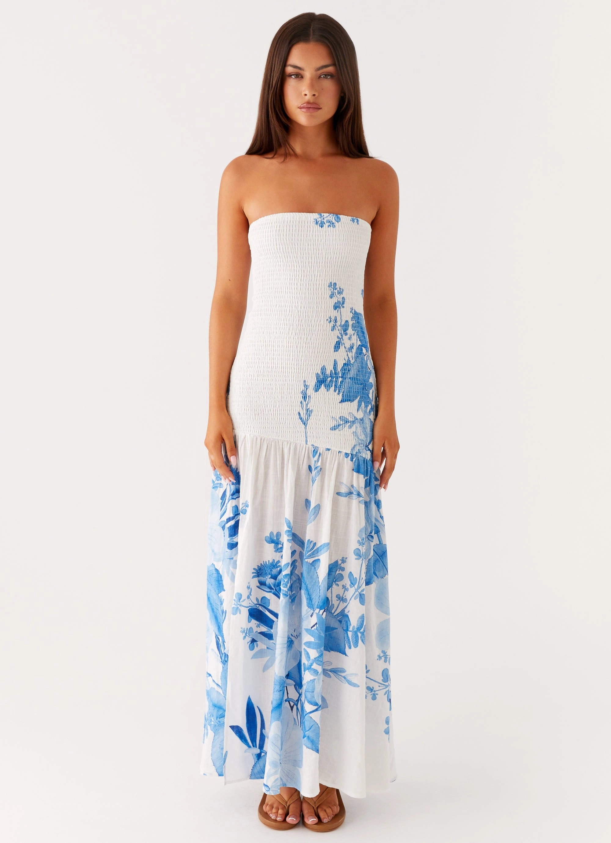 Trendy Tailoring Classic Cut Rebecca Maxi Dress - Blue Floral Print