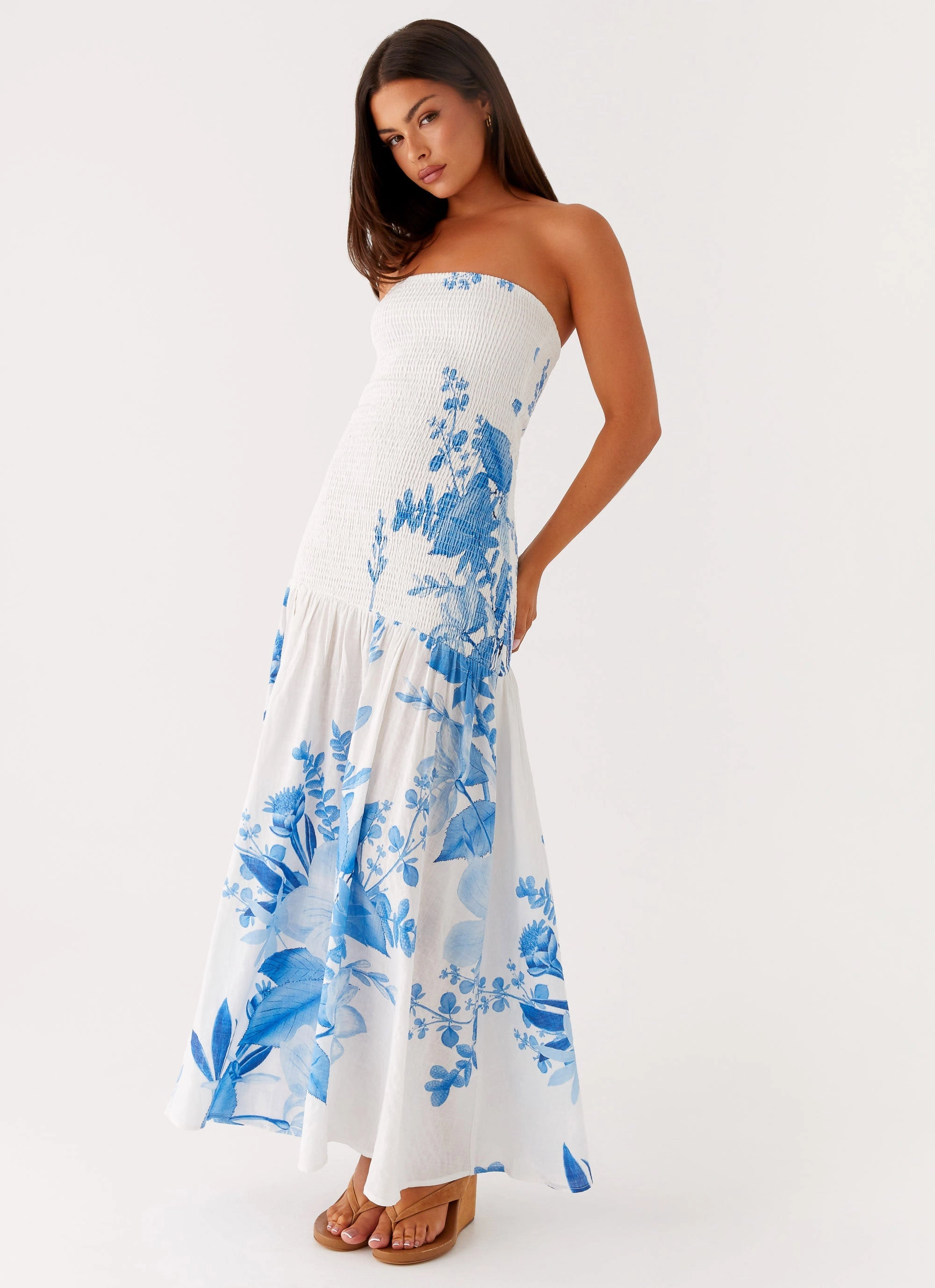single wear Vibrant Spirit Rebecca Maxi Dress - Blue Floral Print