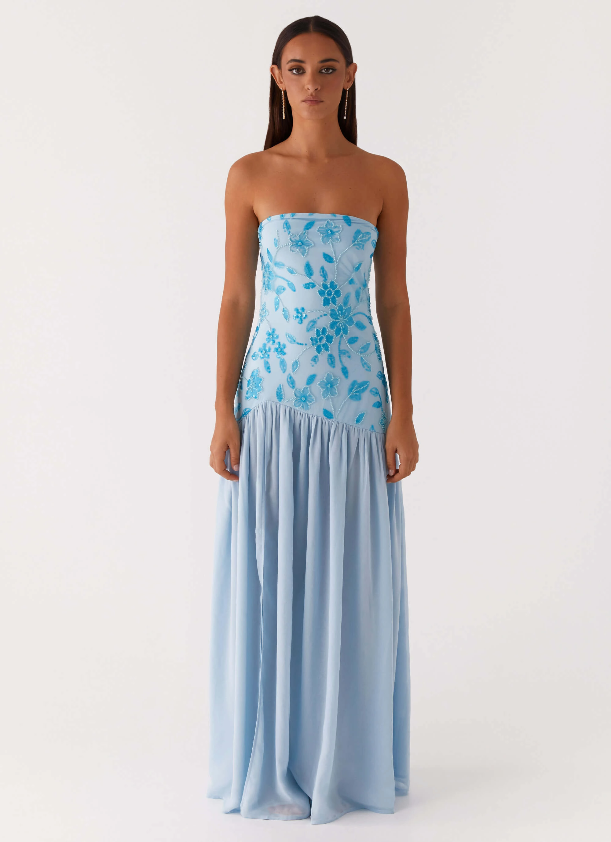 Eden Strapless Beaded Maxi Dress - Blue Joy Glow
