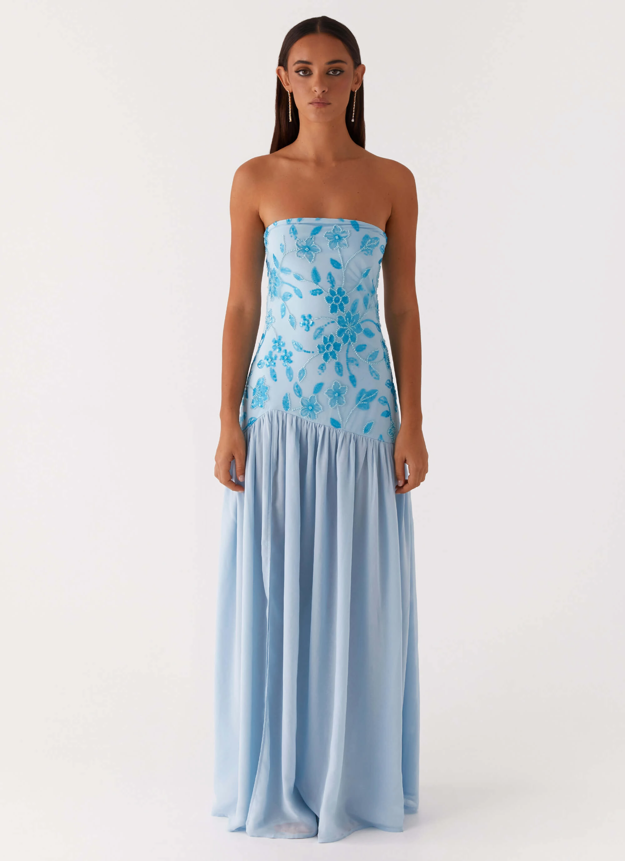 Eden Strapless Beaded Maxi Dress - Blue Earth-Tone summer breeze