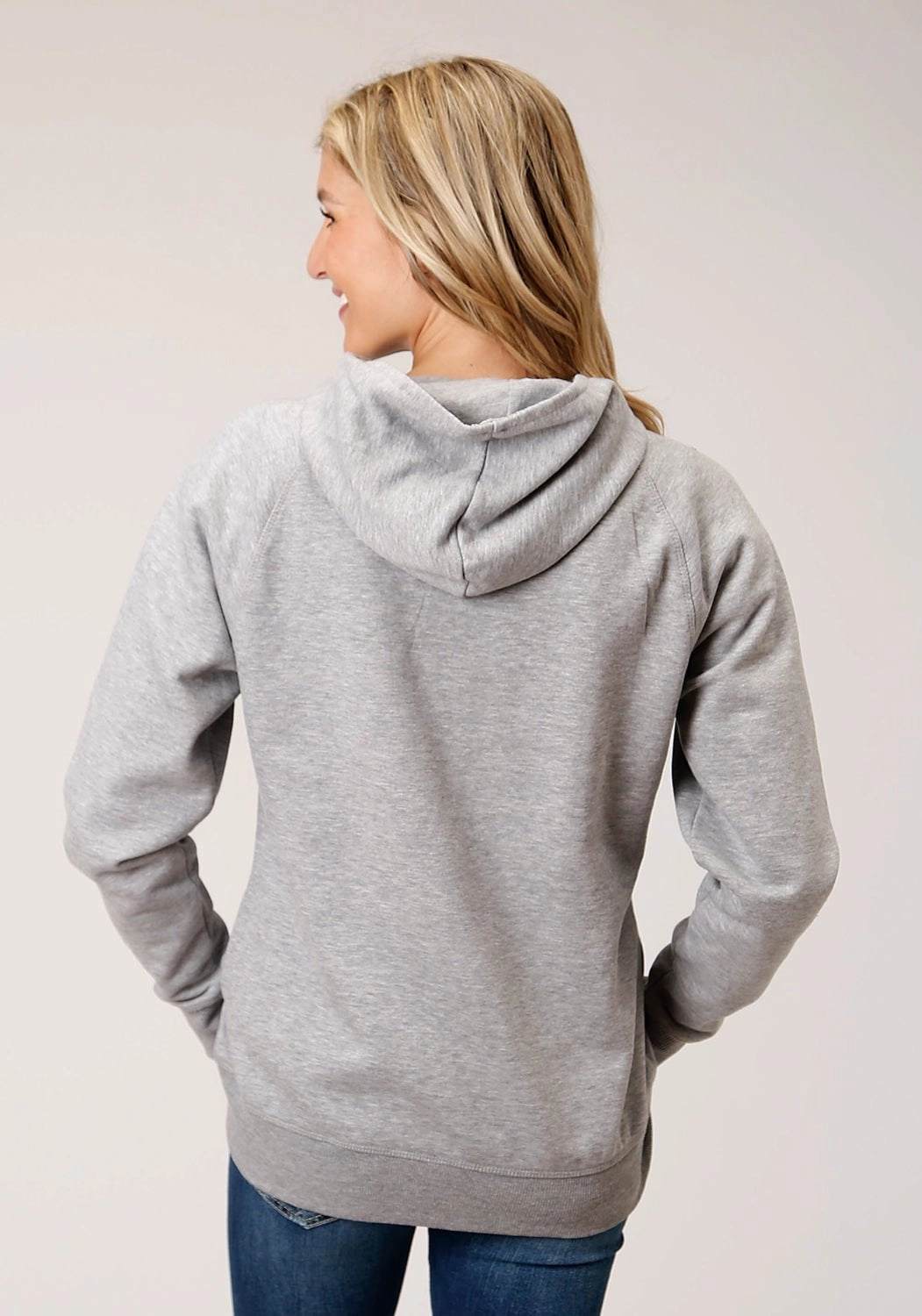 Chic Style Stetson Womens Grey Cotton Blend 3 Button Applique Hoodie