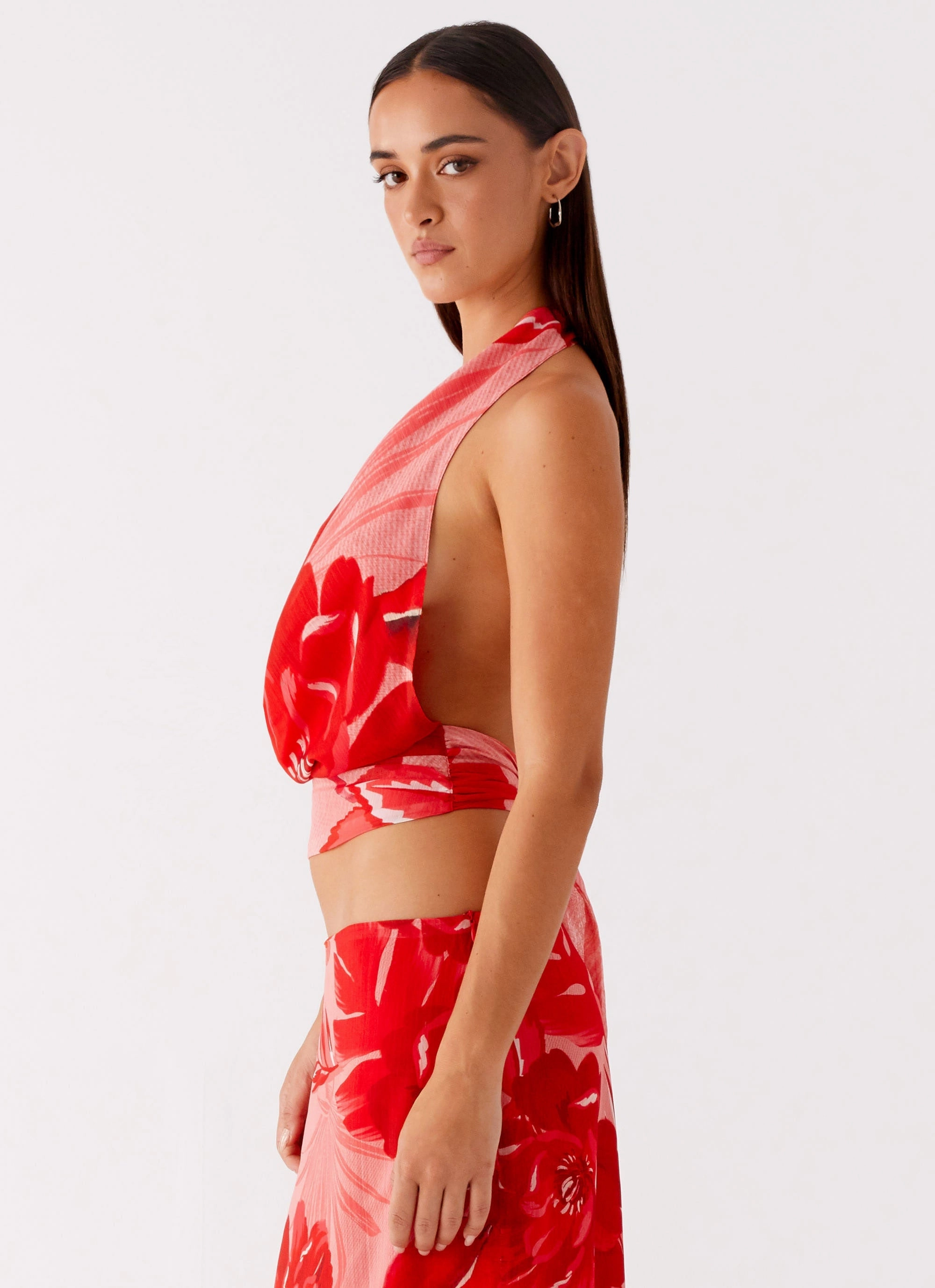 Seamless Knit Design Low Profile Stitching Soren Halter Top - Sicily Sunsets Print