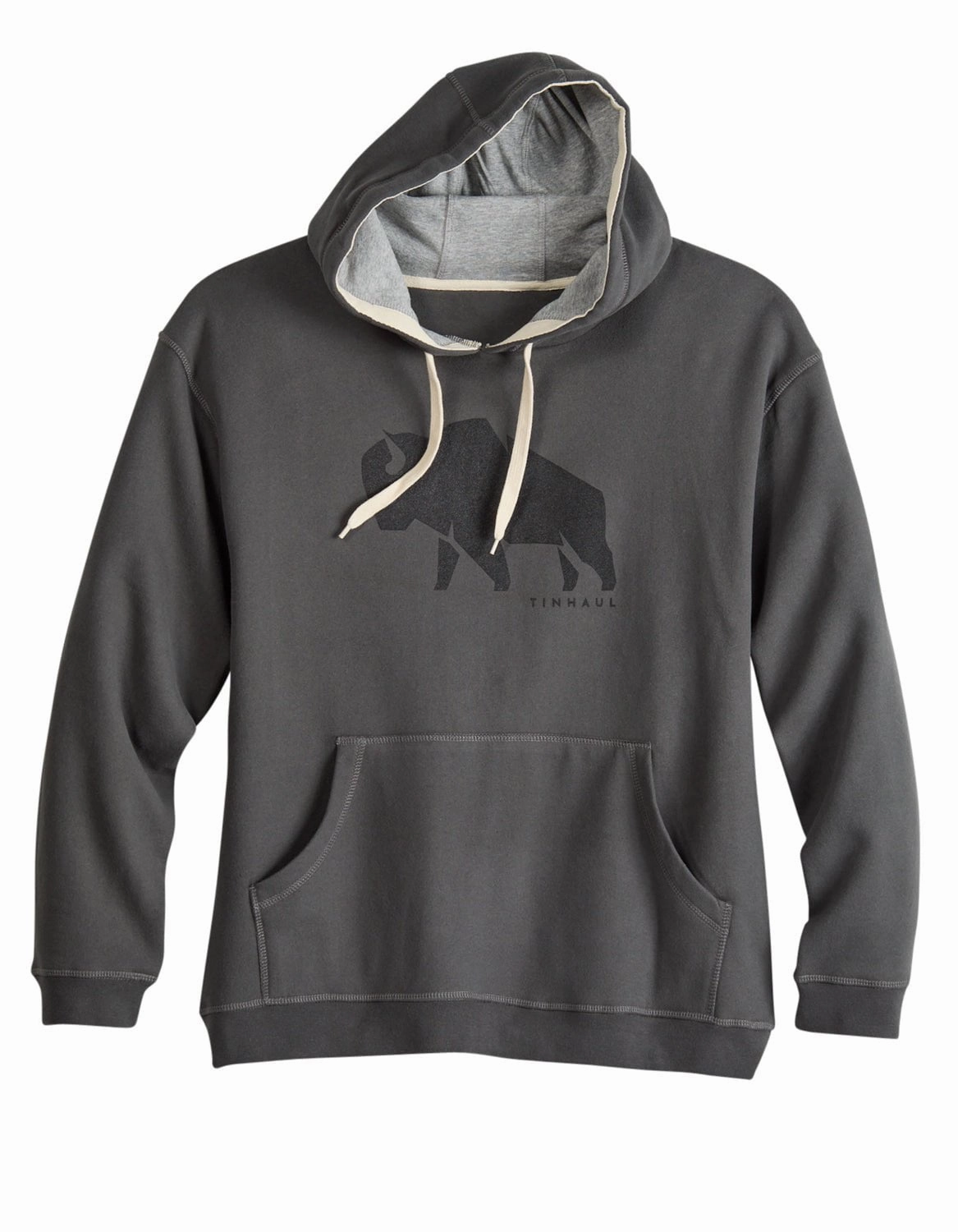 Tin Haul Mens Modern Bull Grey Cotton Blend Hoodie Hypoallergenic Padding