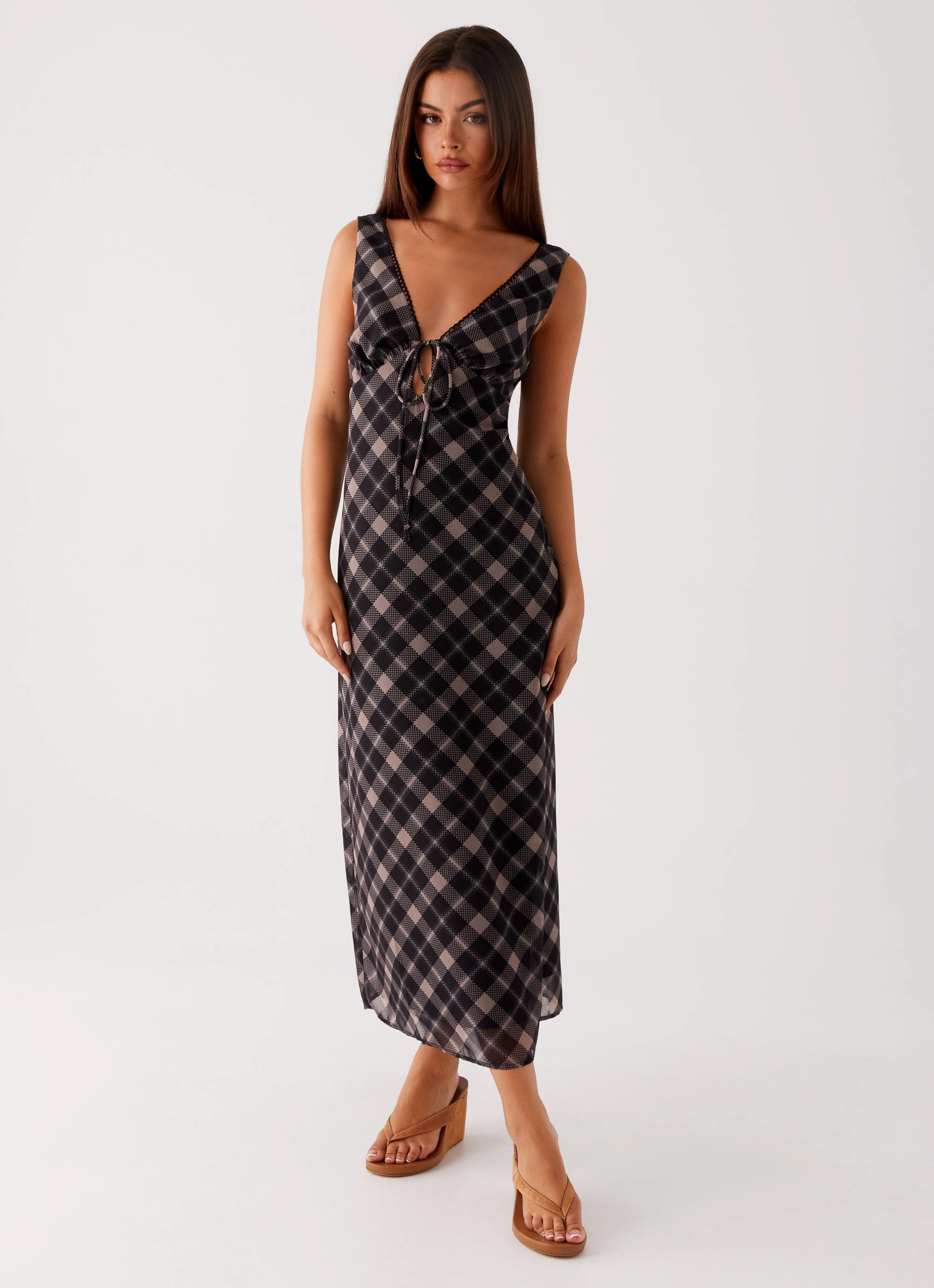 Gianna Midi Dress - Taupe Check Perfect Layers