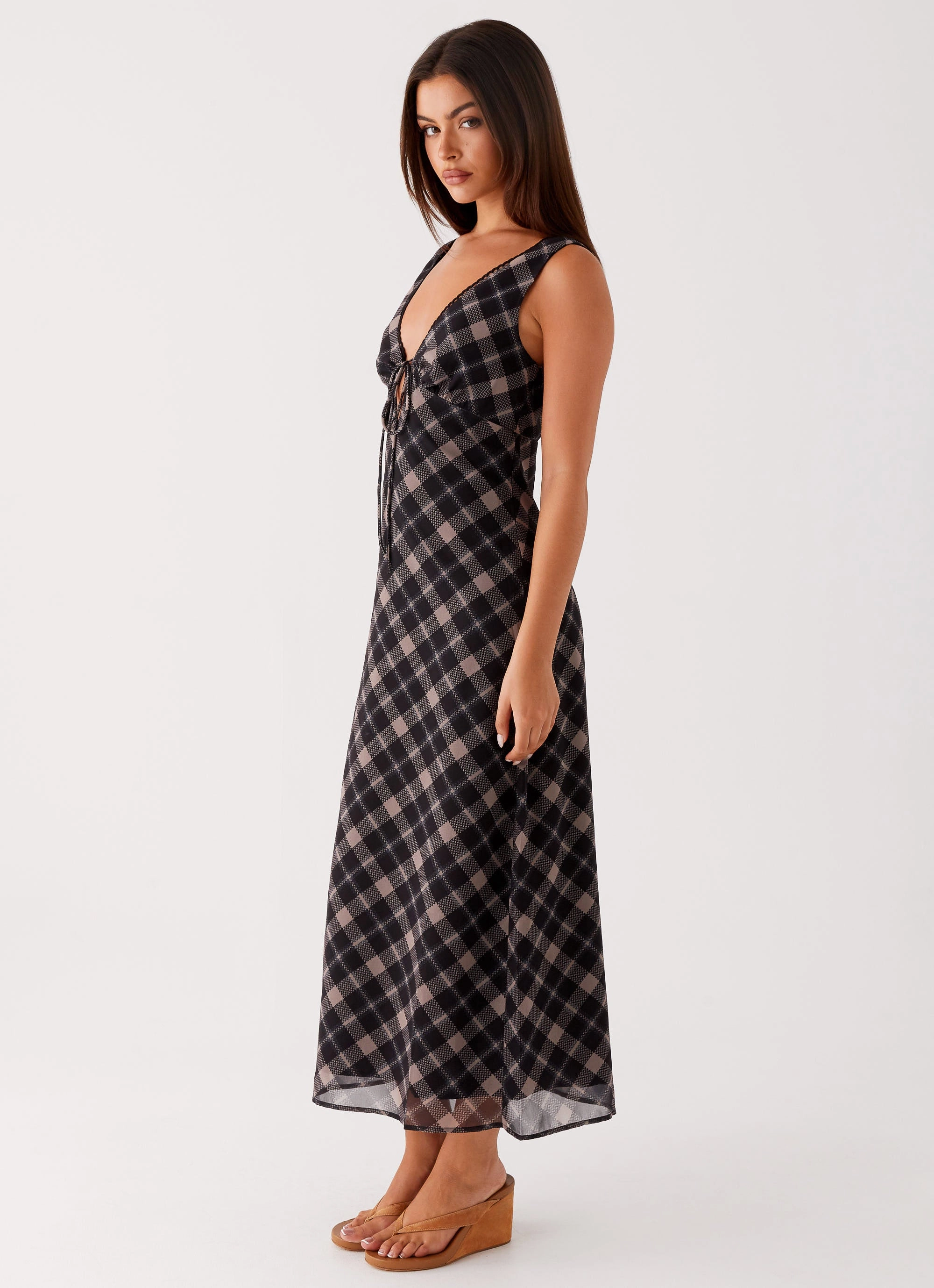 Travel Essential Gianna Midi Dress - Taupe Check
