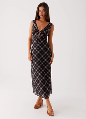 Gianna Midi Dress - Taupe Check Ethically-Made