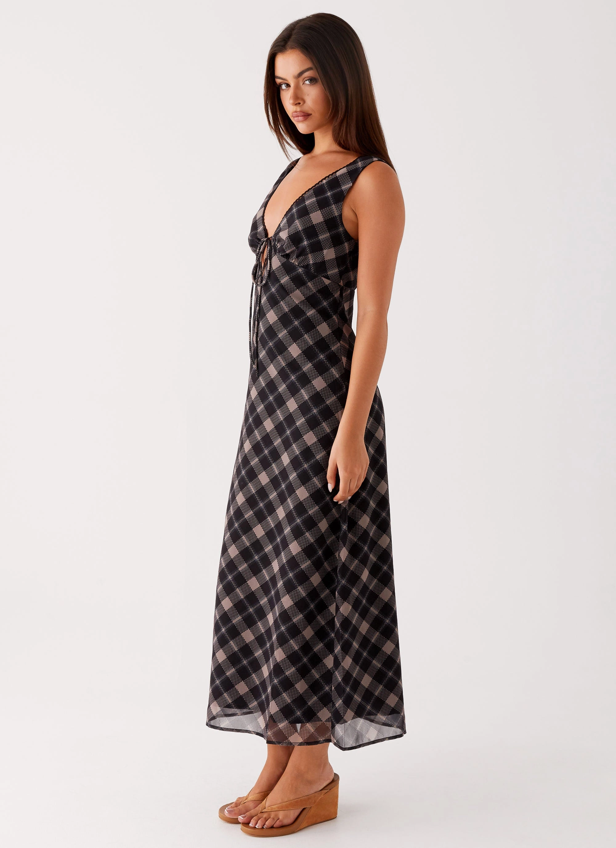 Gianna Midi Dress - Taupe Check Natural Layers Free Shape