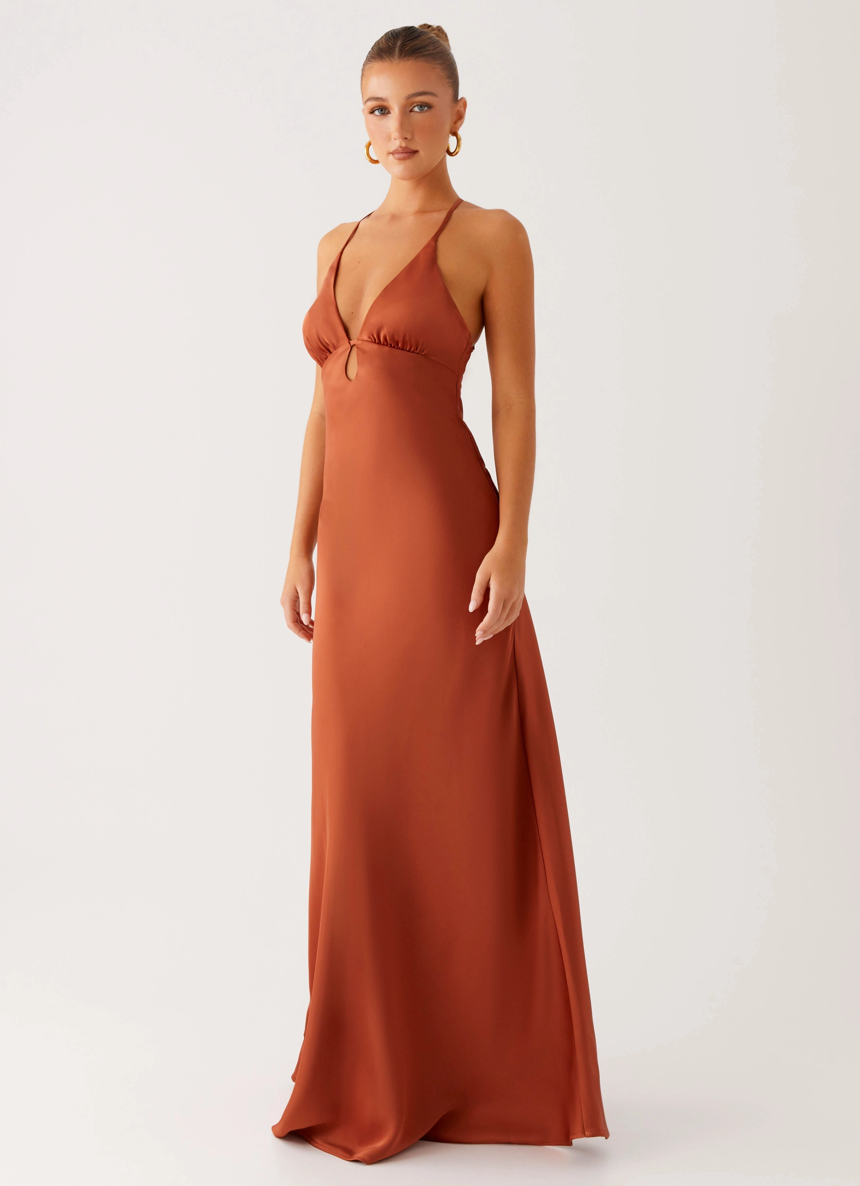 Smart Texture Subtle Lines Sundowner Maxi Dress - Rust