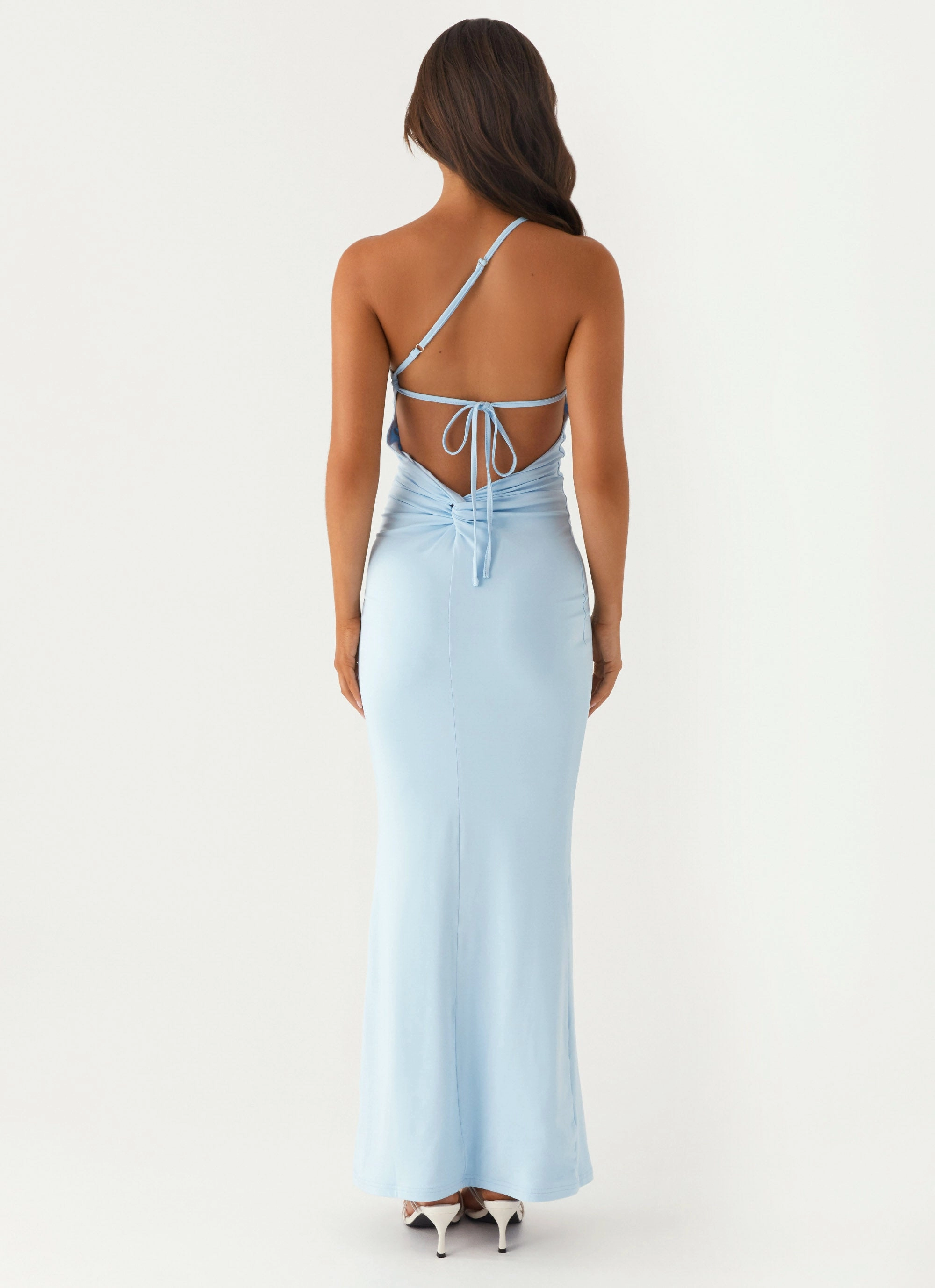 V-Neck Claudia One Shoulder Maxi Dress - Blue