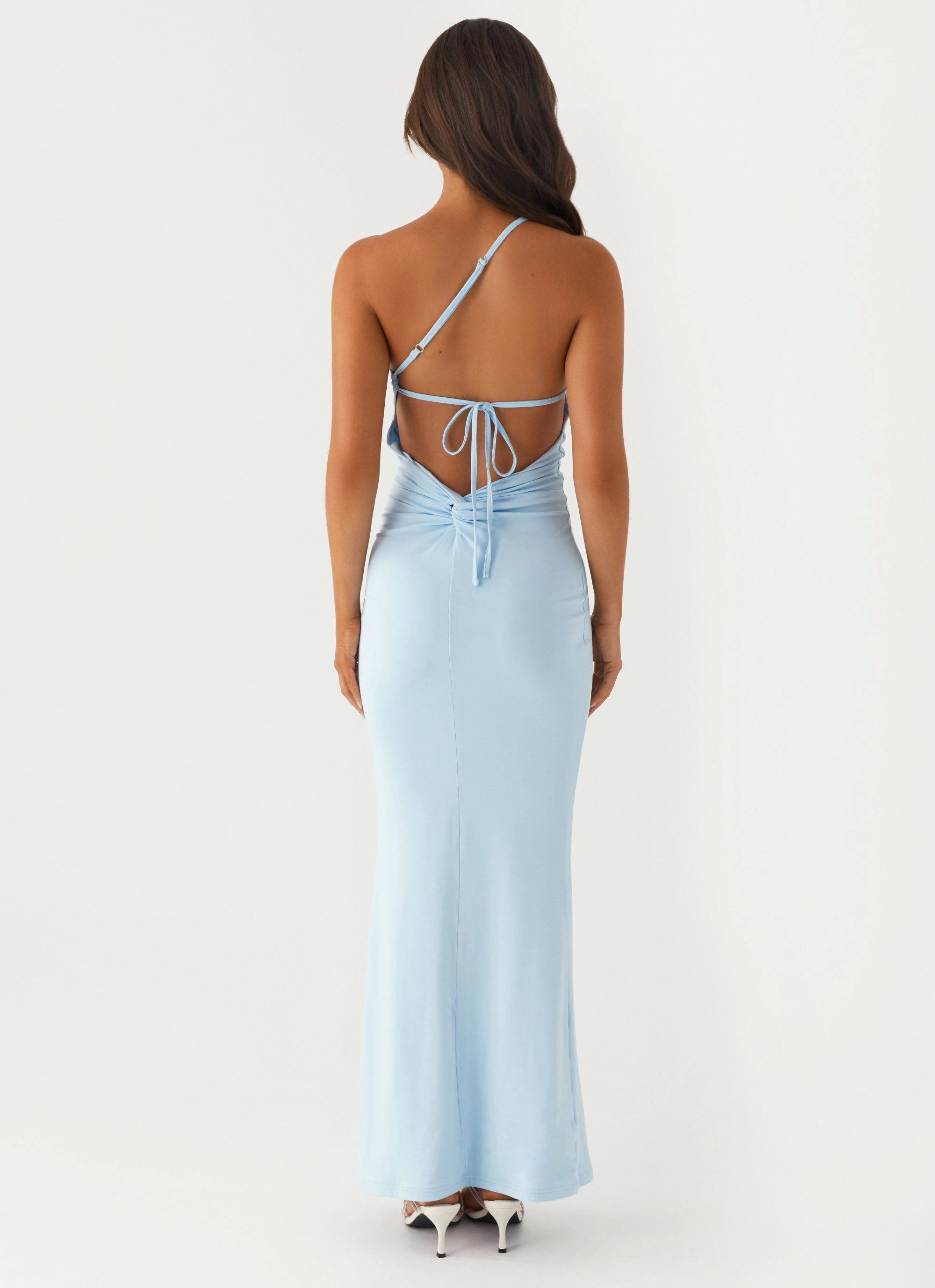 Hidden Pocket Claudia One Shoulder Maxi Dress - Blue