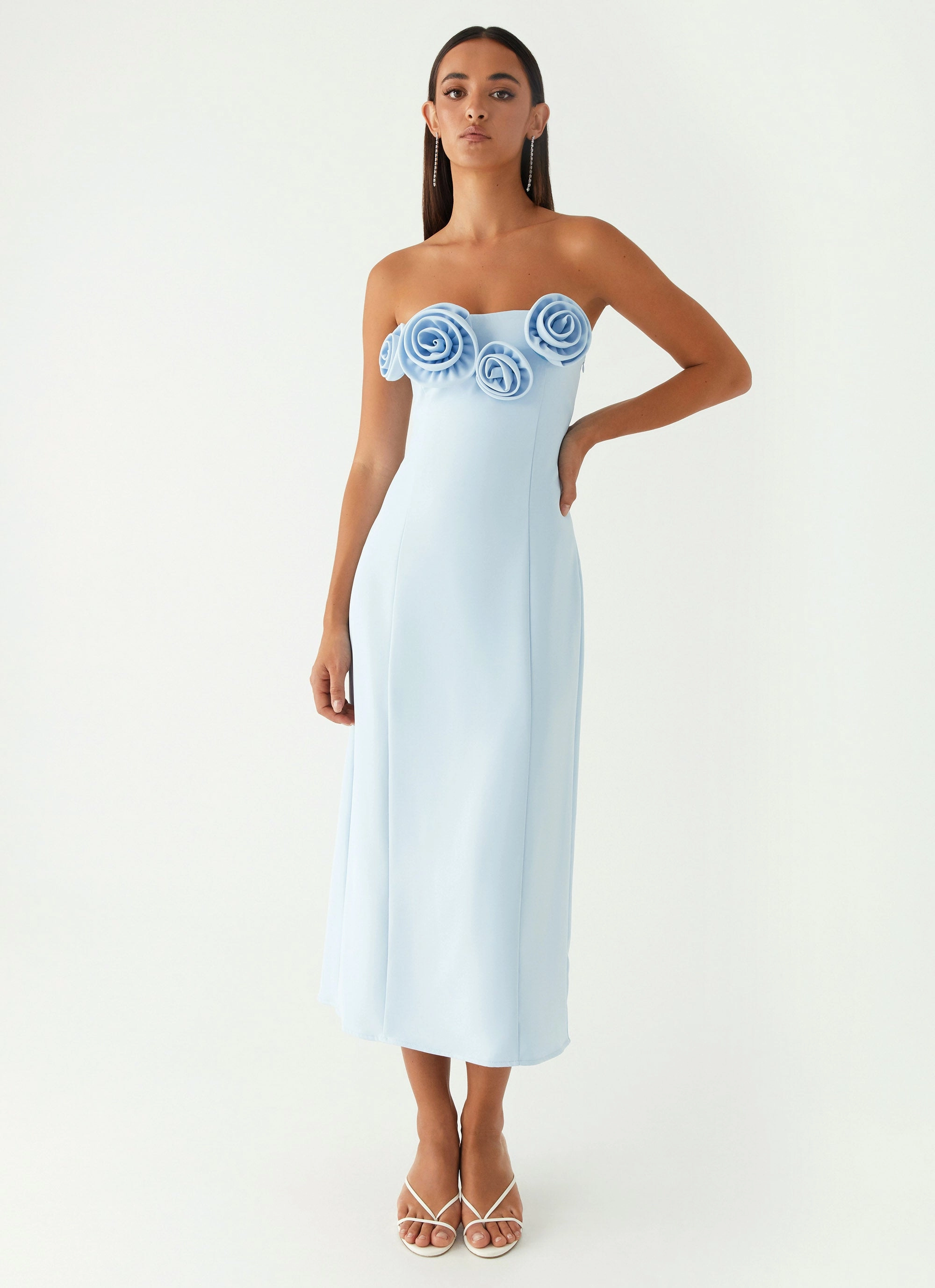 Patsie Strapless Midi Dress - Blue Fresh Look BreathableFabric
