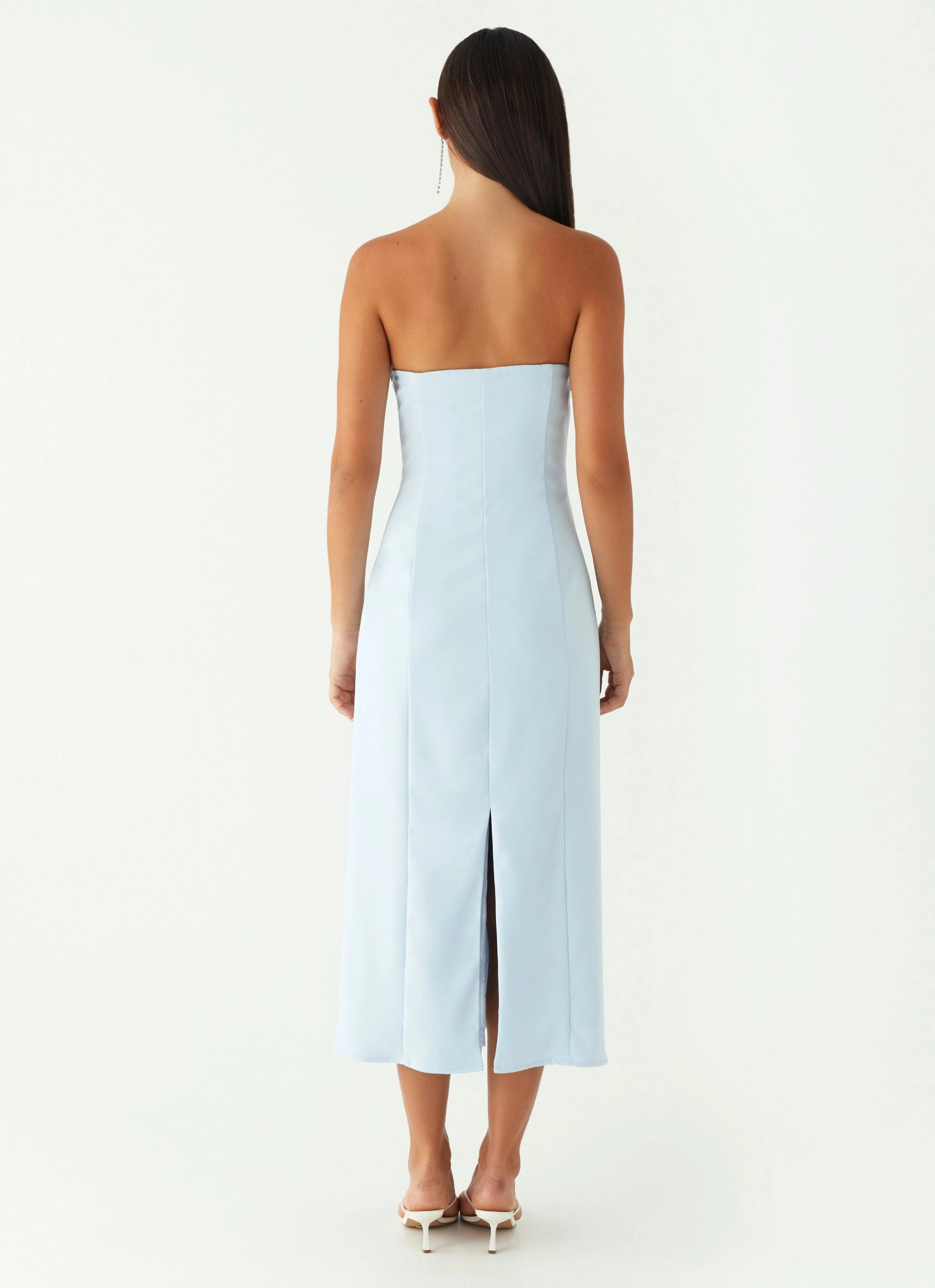 Patsie Strapless Midi Dress - Blue Layered Movement Silky Mood