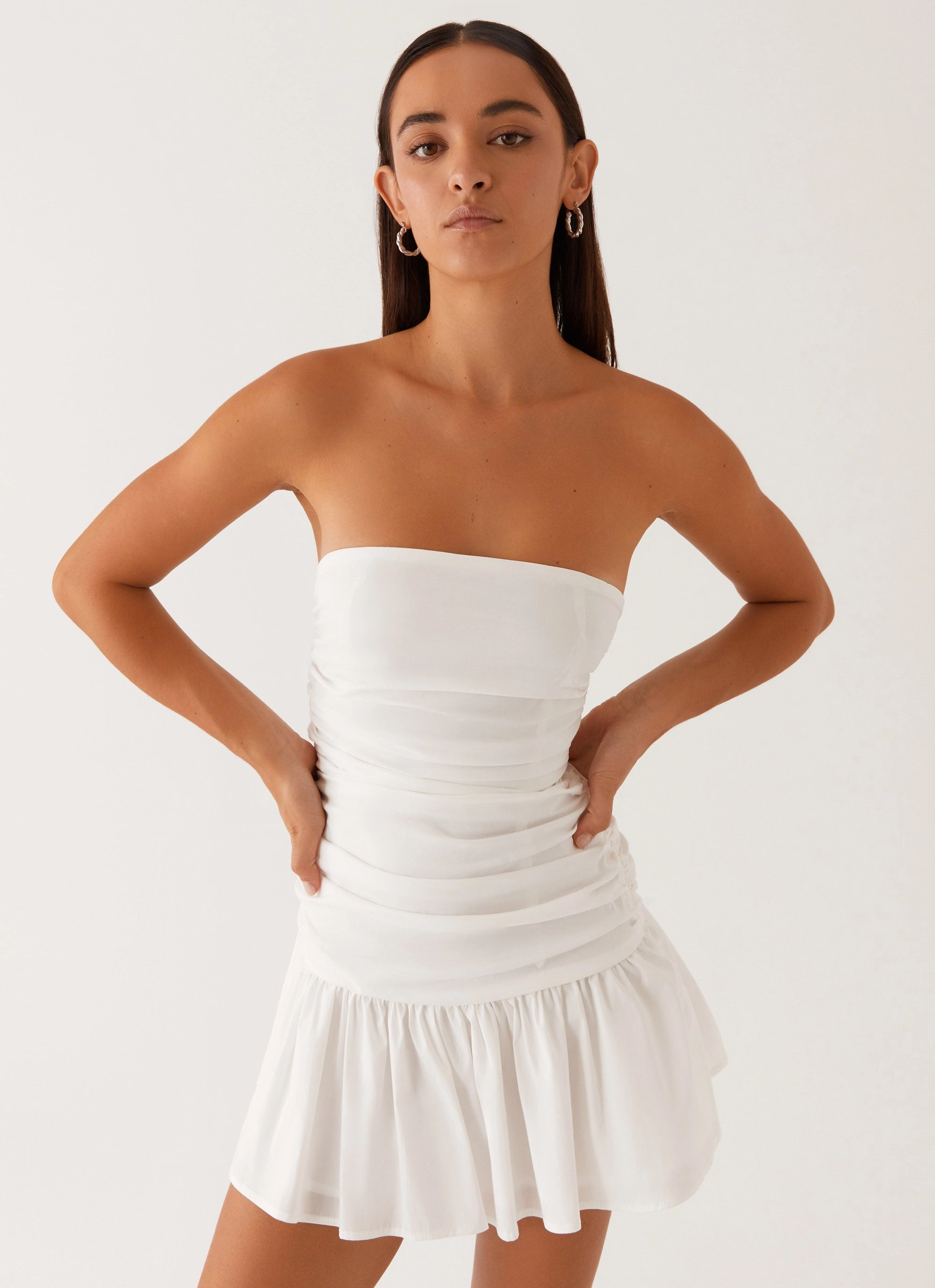 Carmel Mini Dress - White Subtle Lines Elegant Wearable