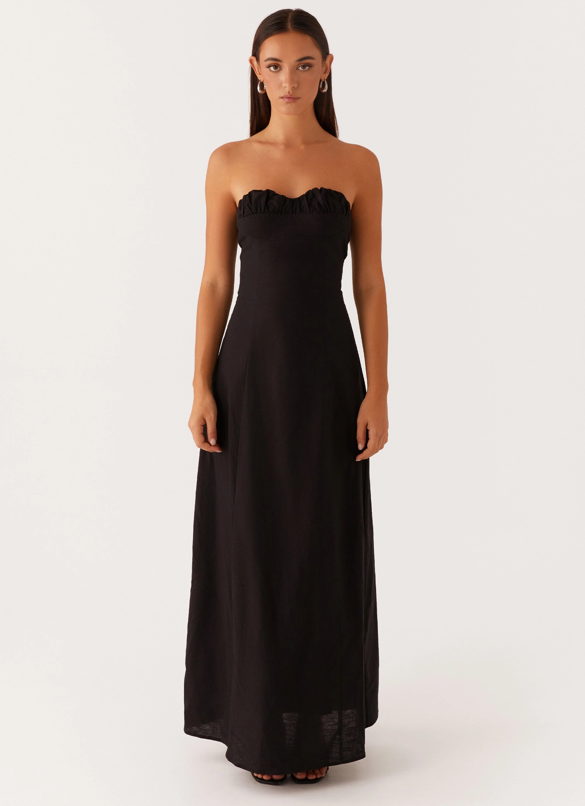wrap waist Tayla Linen Maxi Dress - Black
