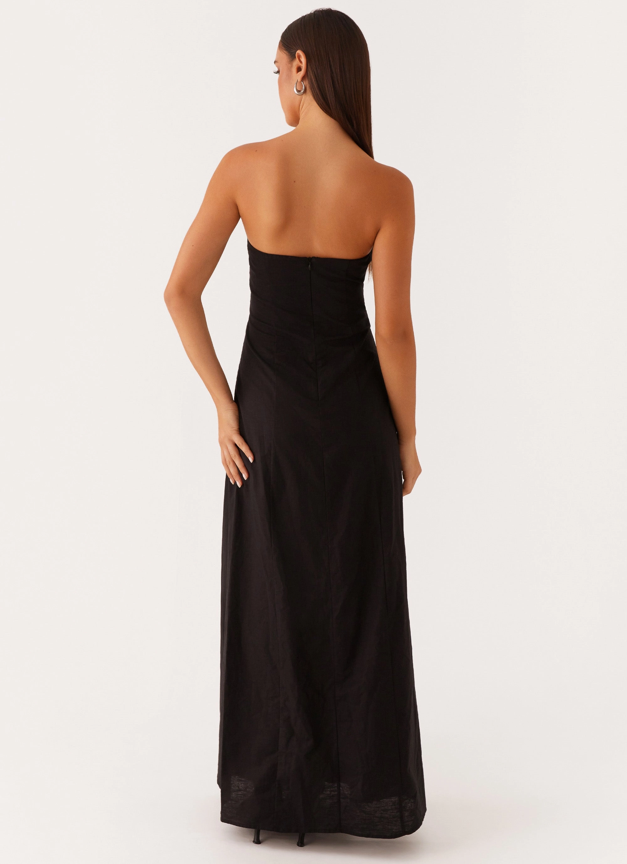 Tayla Linen Maxi Dress - Black Bow Soft Graduation-Event
