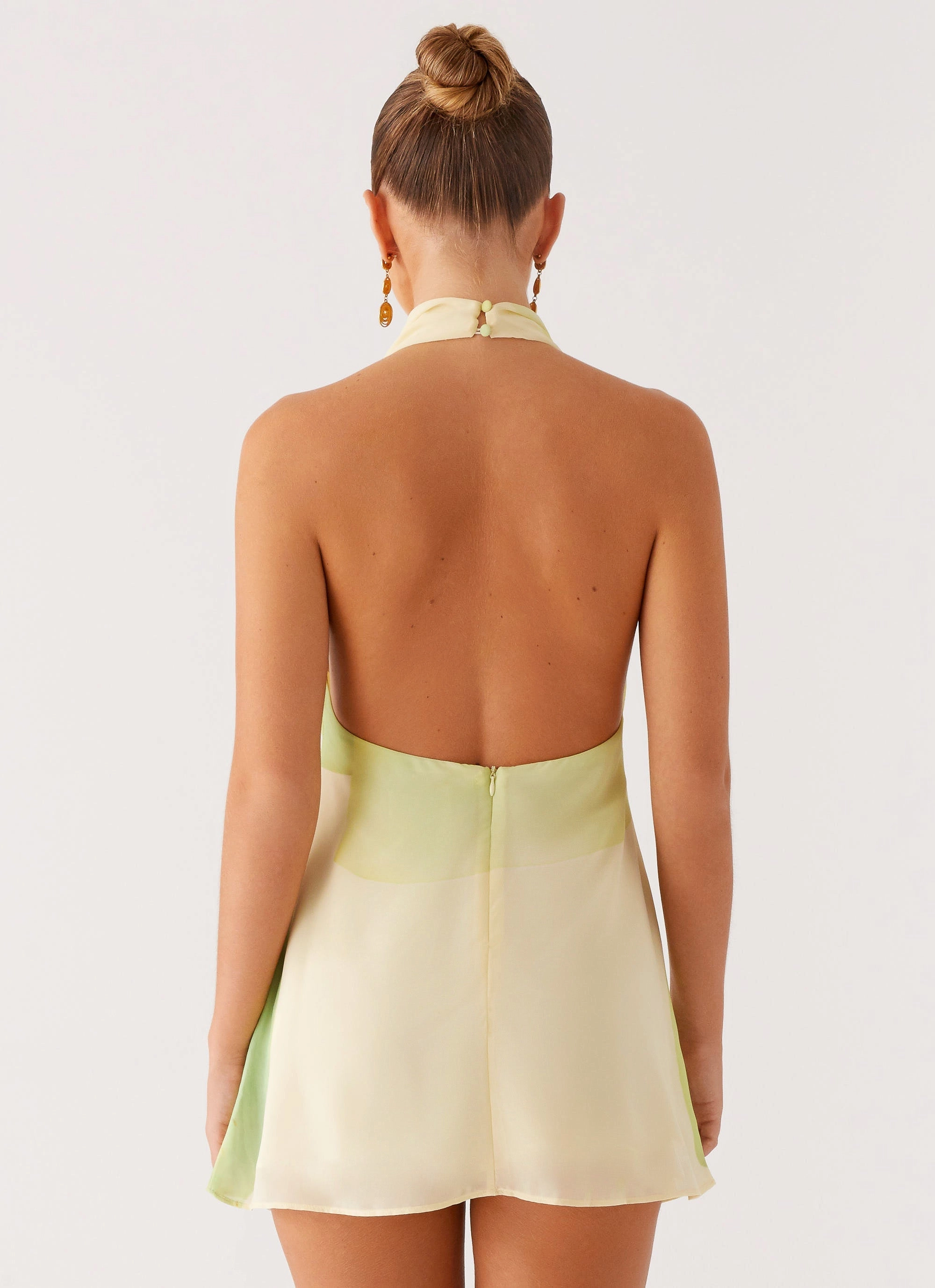 Zofia Cowl Neck Mini Dress - Green Floral Fall Silhouette