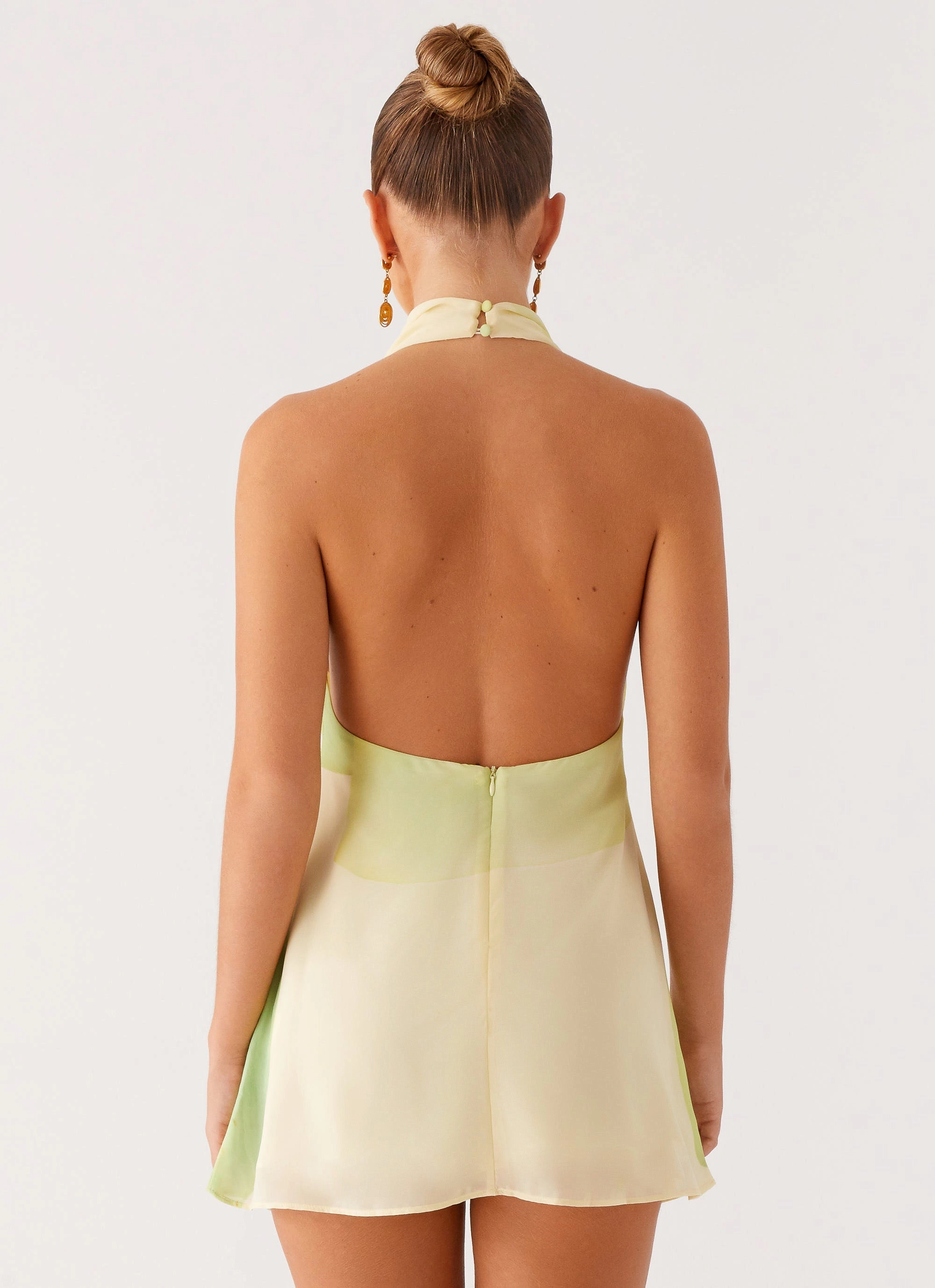 Zofia Cowl Neck Mini Dress - Green Floral Earth-Tone