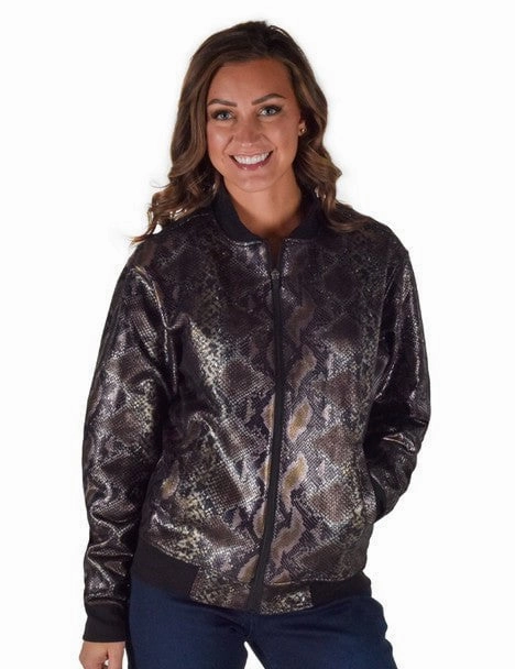 Rugged Daily Style Cowgirl Tuff Womens Midweight Snakeskin Black Polyester Athletic Shell Jacket