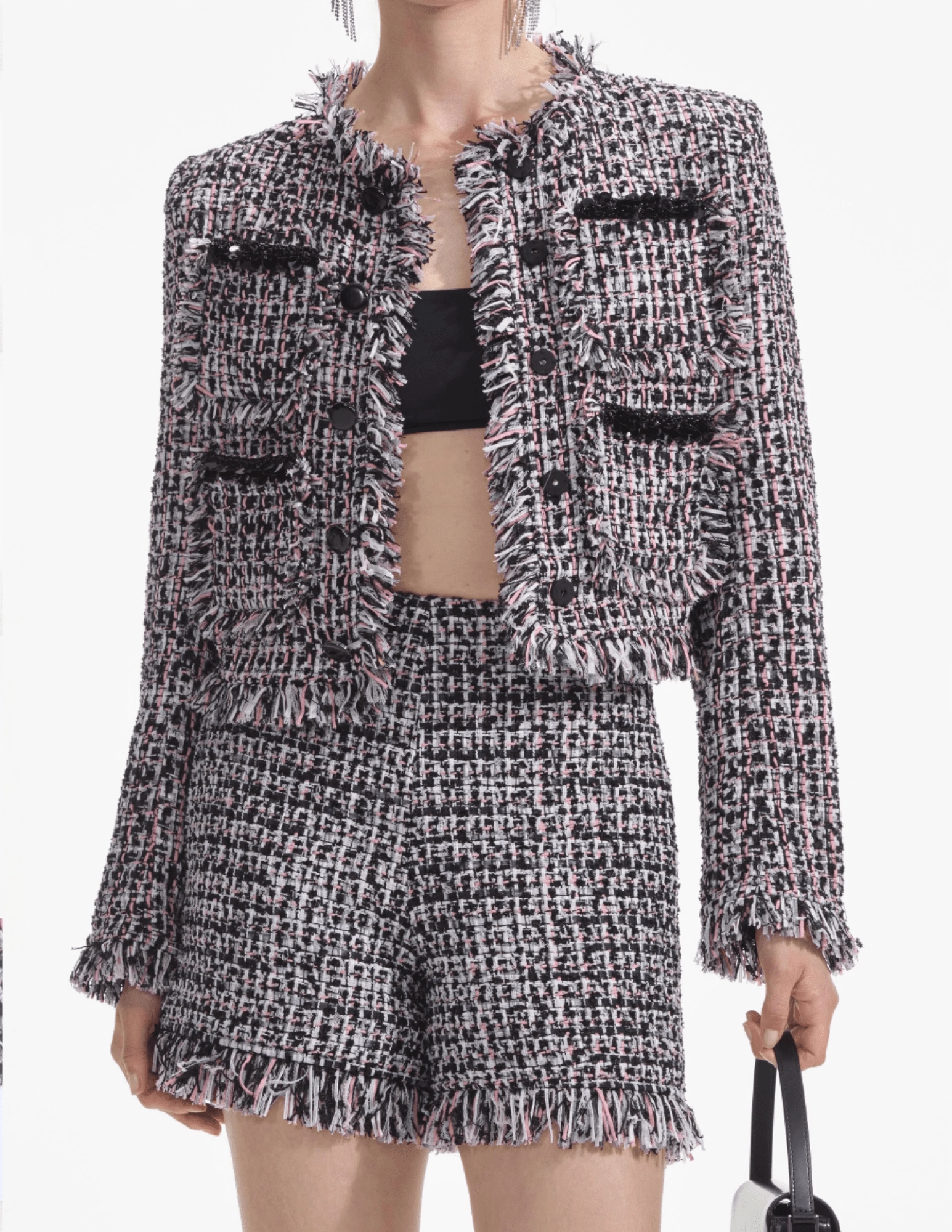 Self-Portrait Fringe Hem Boucle Short SALE Body Ease