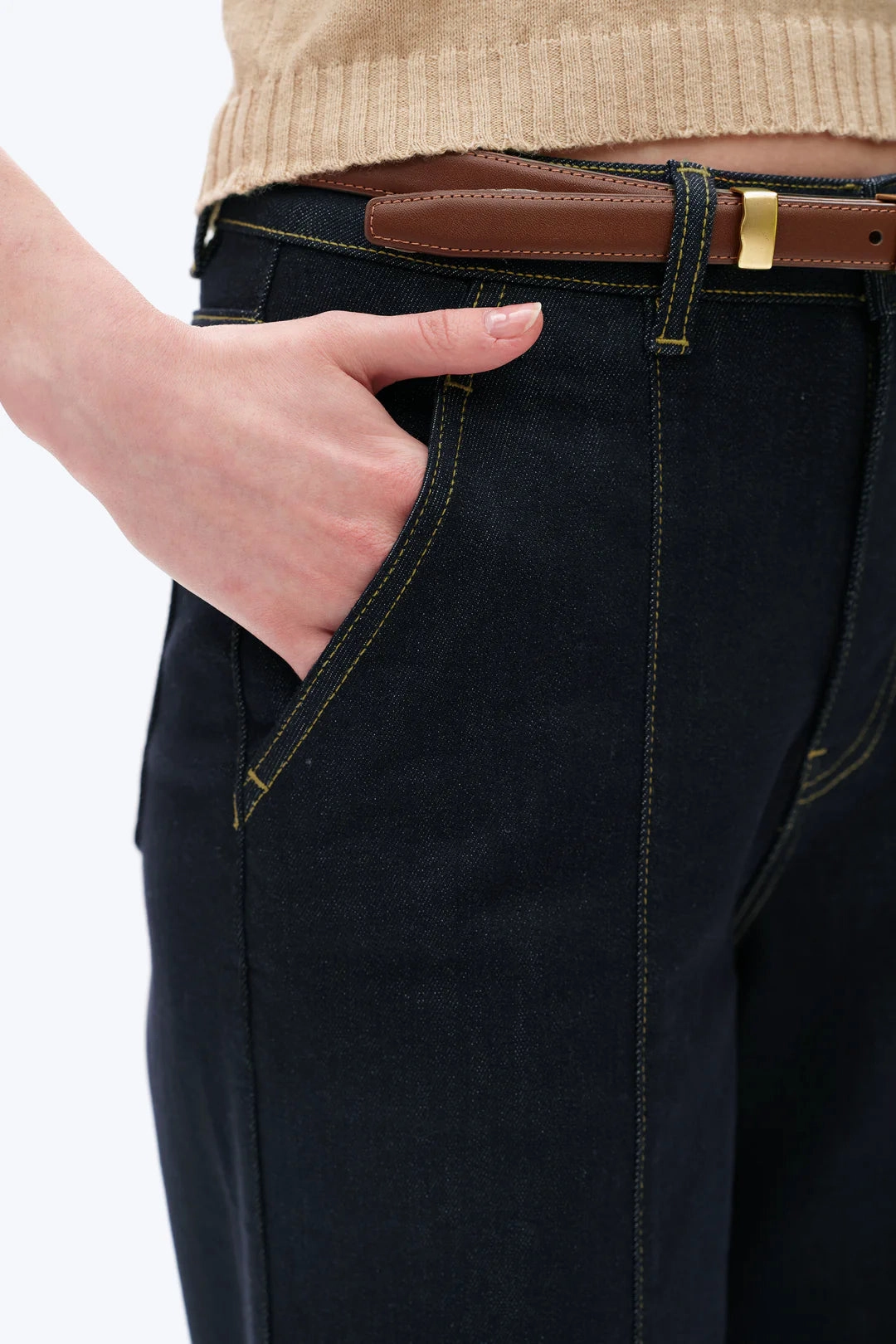 Biodegradable material Ribbed Hemline Ultra High Rise Wide Leg Jeans