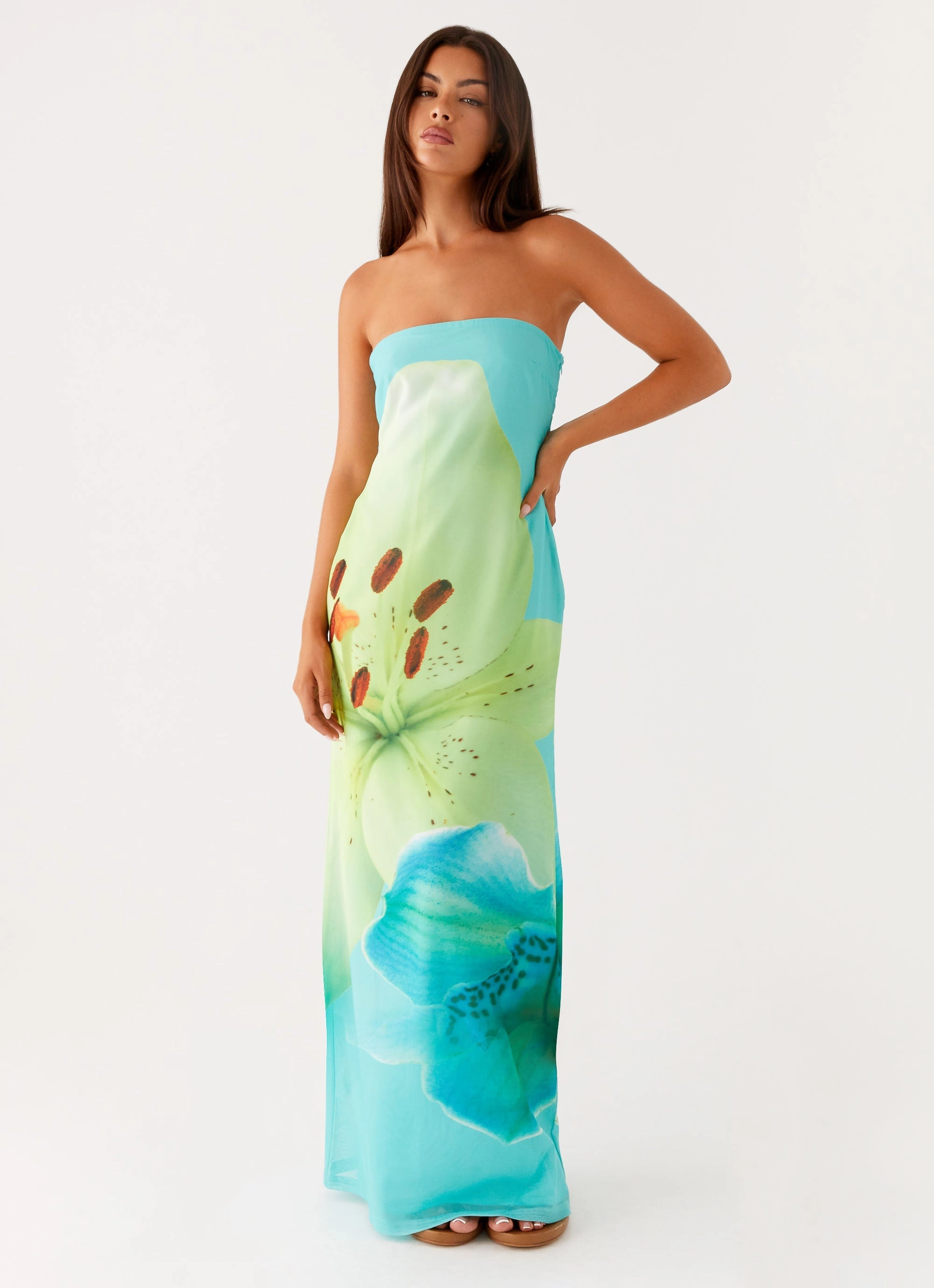 Darcy Maxi Dress - Turquoise Floral Knot-Detail Versatile-Style